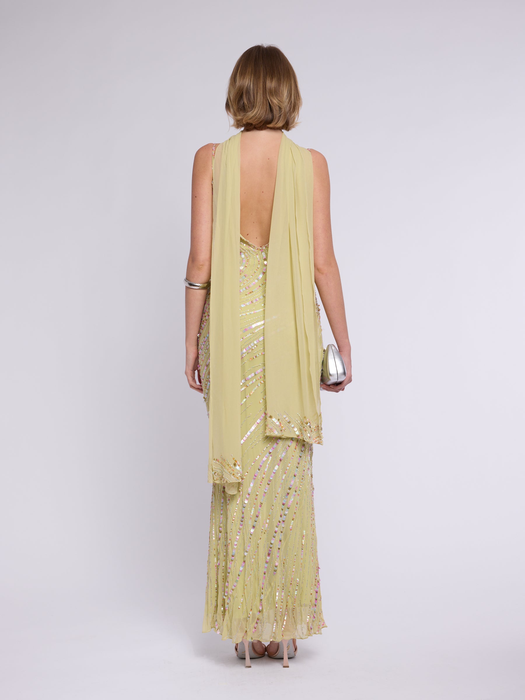 Sue Wong 2000s Beaded Dress with Scarf