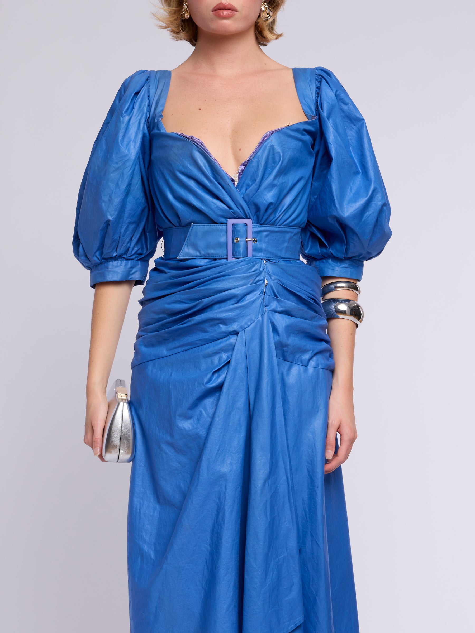 Thierry Mugler 1980s Blue Puff Sleeve Gown