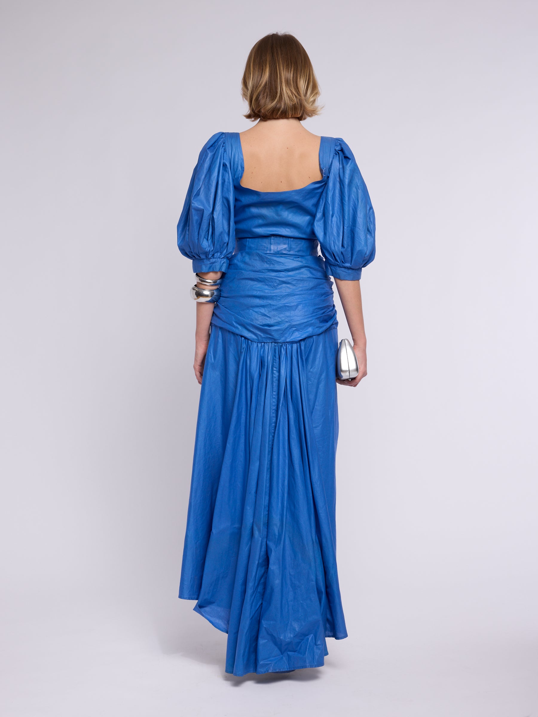 Thierry Mugler 1980s Blue Puff Sleeve Gown