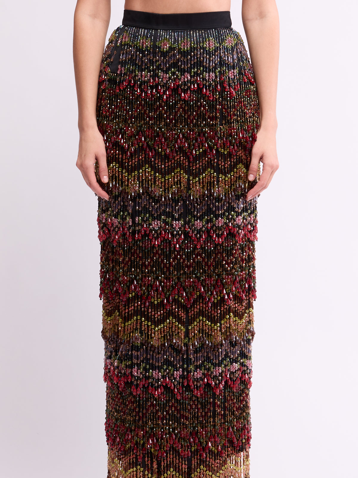 Todd Oldham FW 1997 Runway Beaded Tiered Maxi Skirt