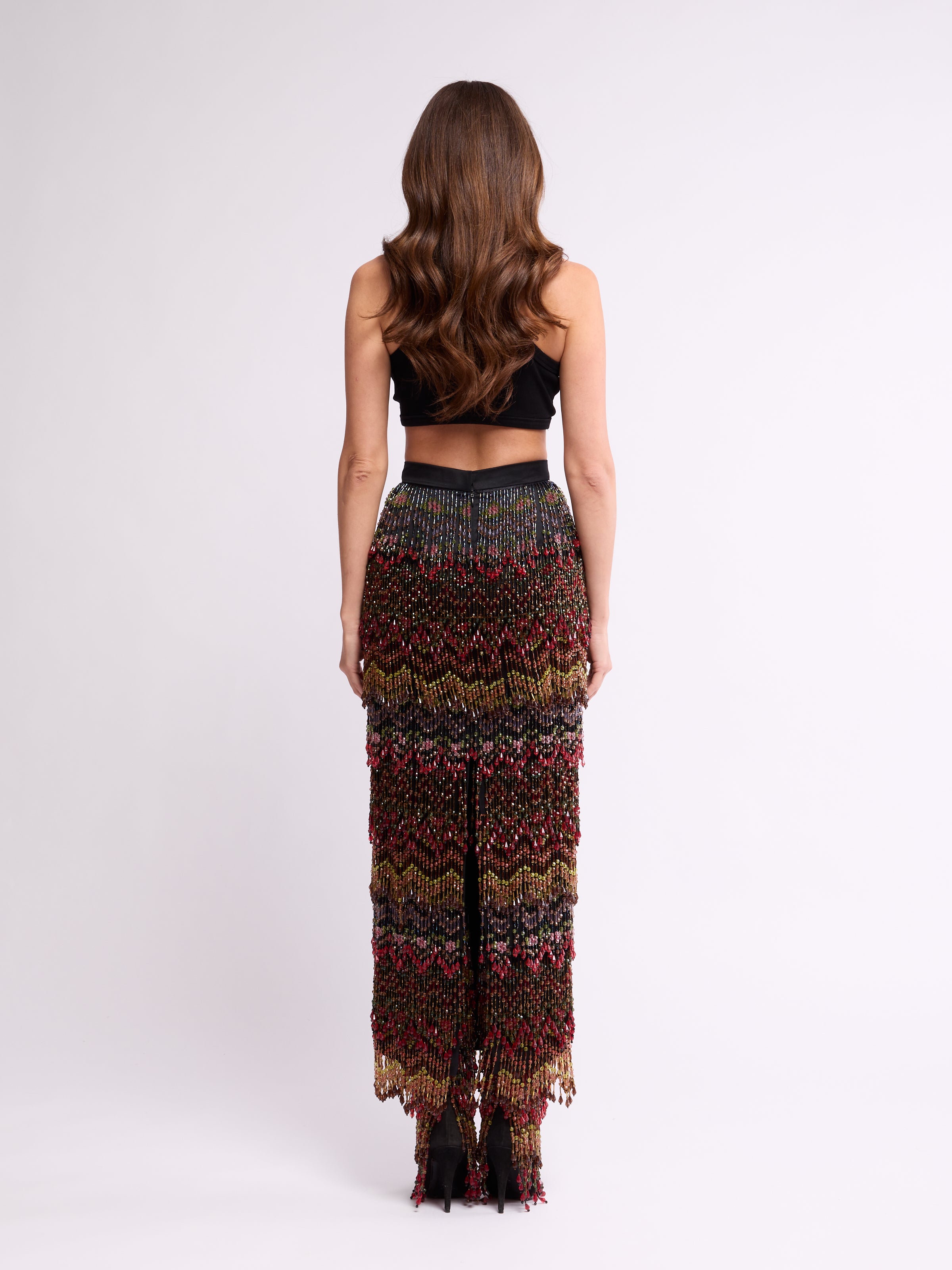 Todd Oldham FW 1997 Runway Beaded Tiered Maxi Skirt
