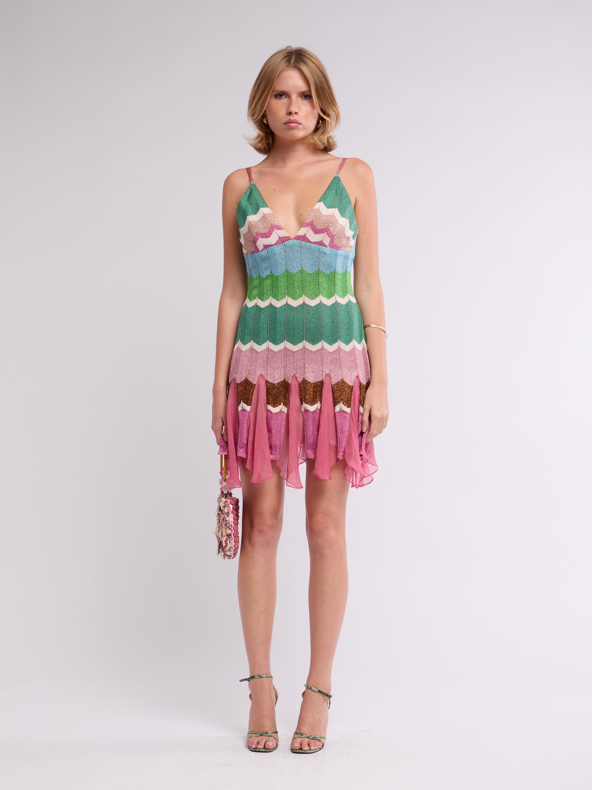 Unsigned 2000s Paris Hilton Green Chevron Mini Dress