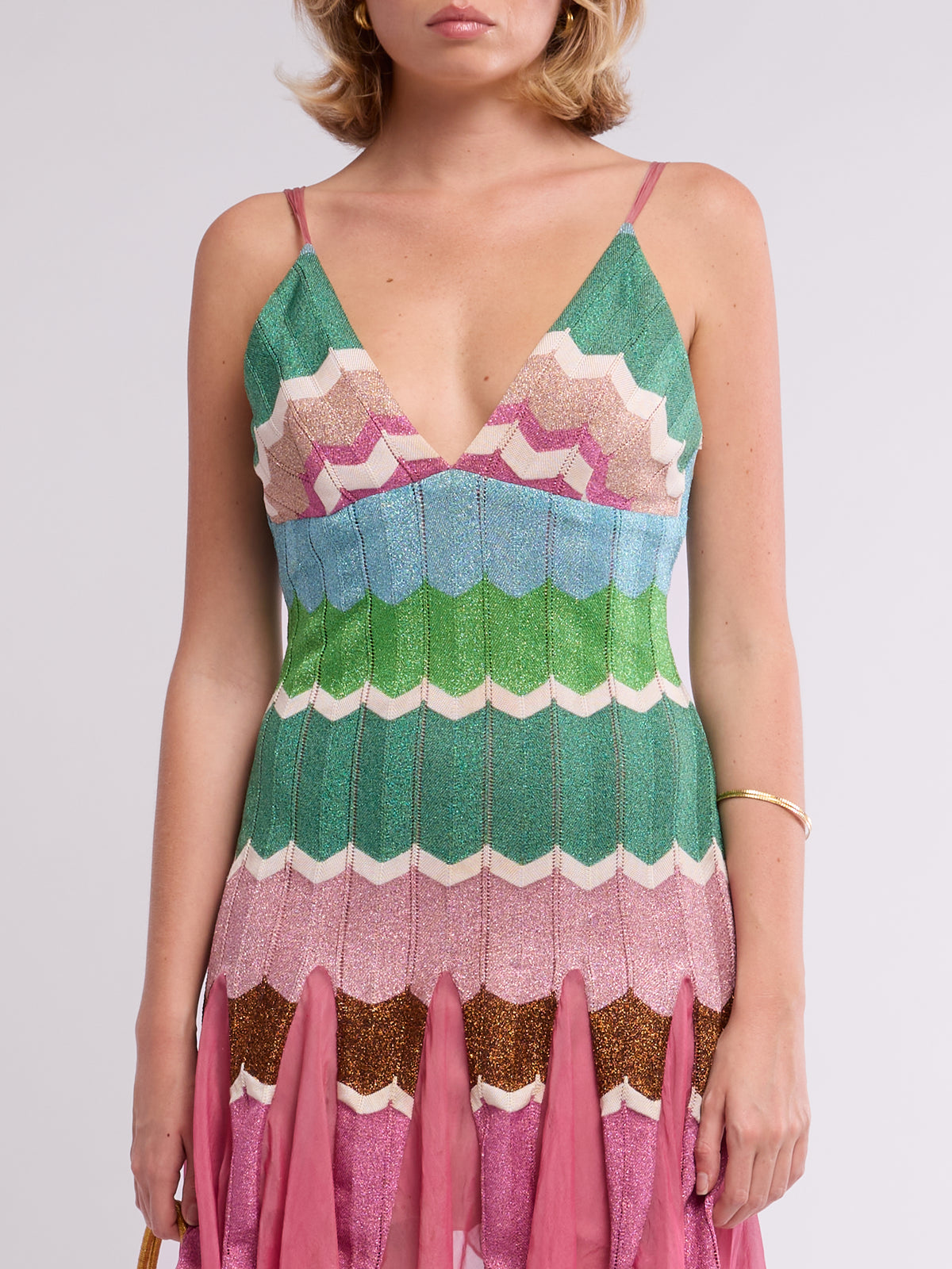 Unsigned 2000s Paris Hilton Green Chevron Mini Dress