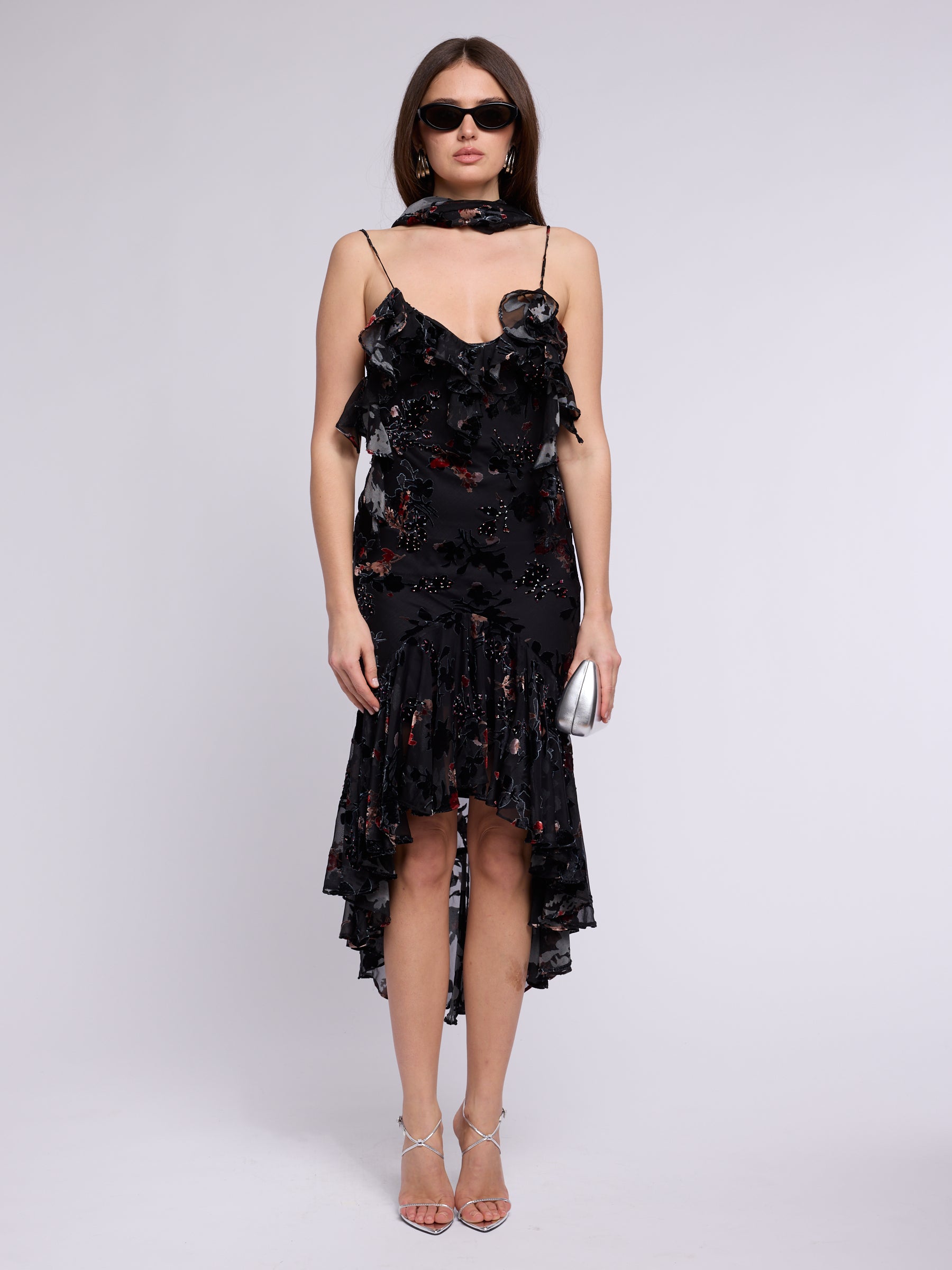 Unsigned Black Beaded Dress with Scarf