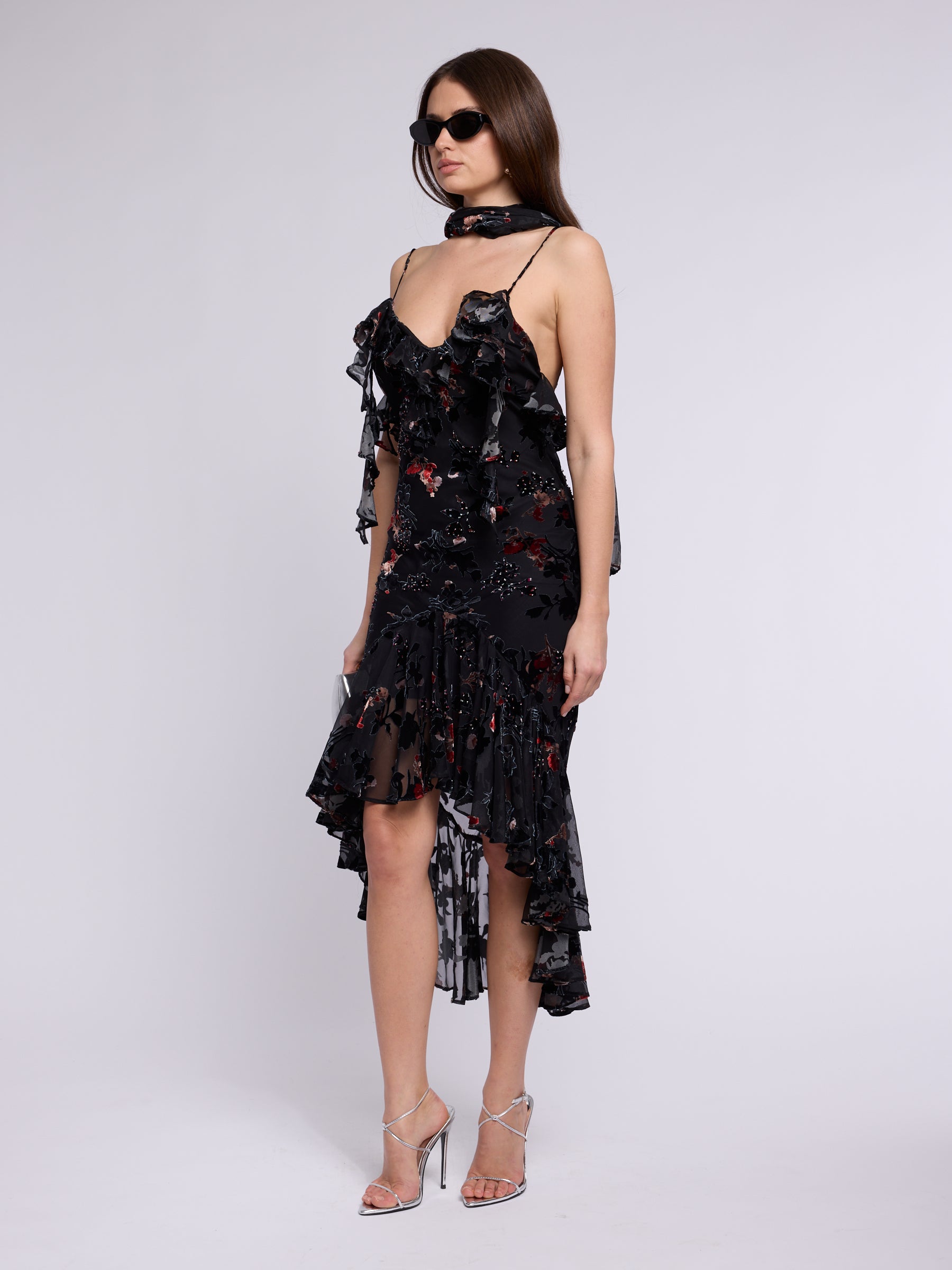 Unsigned Black Beaded Dress with Scarf