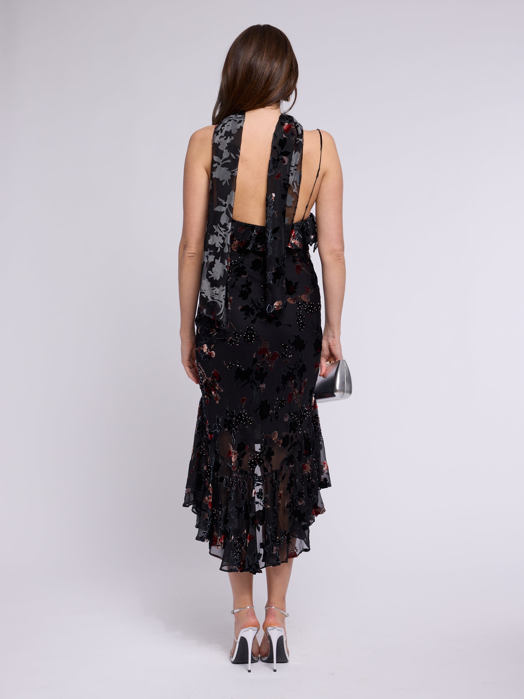 Unsigned Black Beaded Dress with Scarf