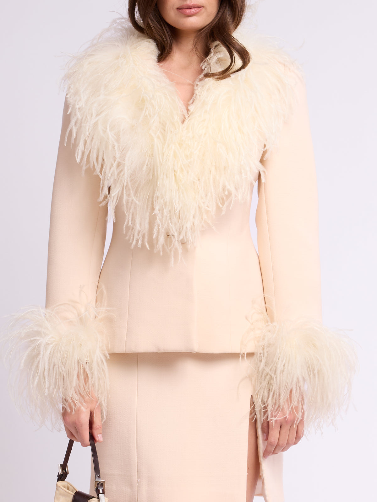 Unsigned 2000s Wool and Ostrich Feather Skirt Set