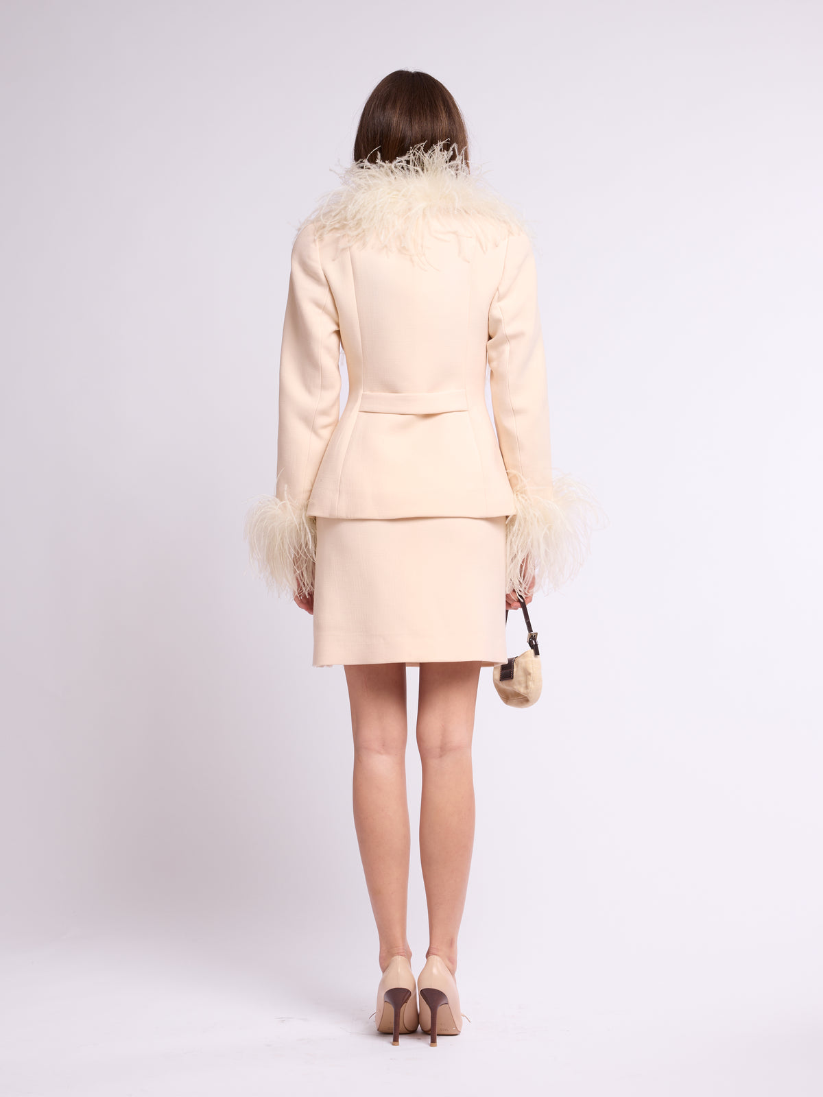 Unsigned 2000s Wool and Ostrich Feather Skirt Set