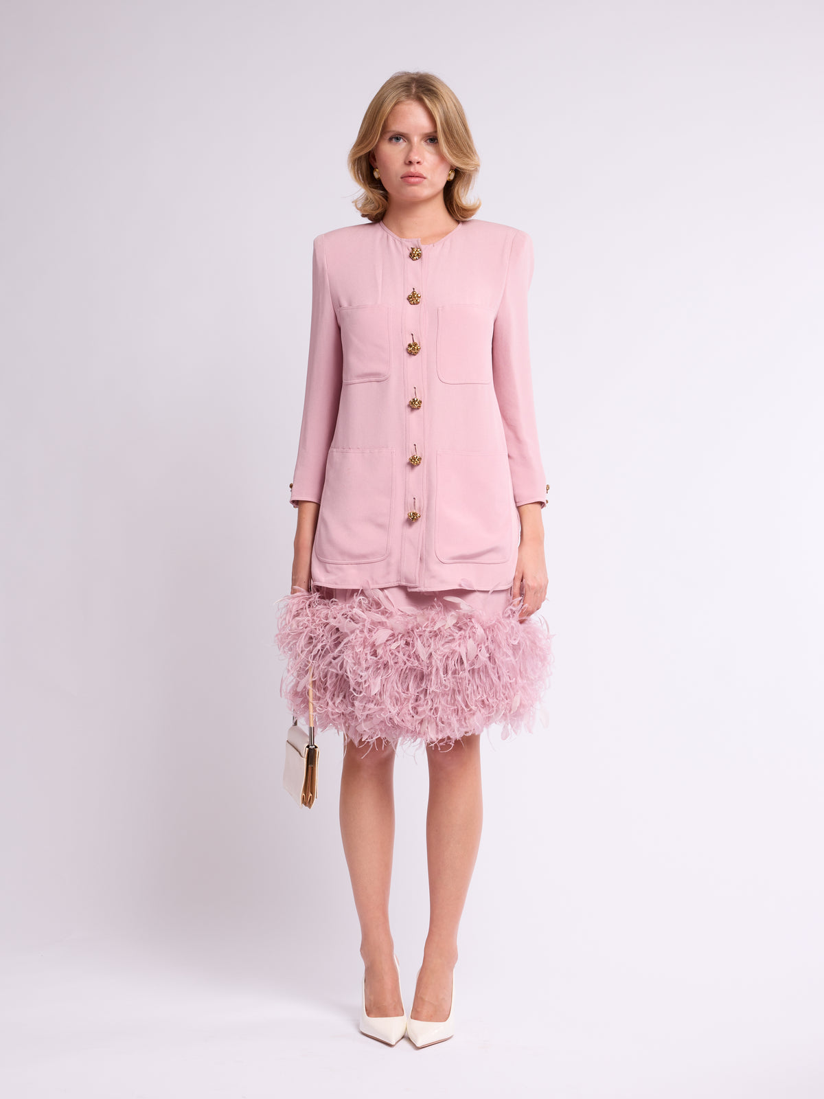 Valentino 1980s Pink Ostrich Feather Suit