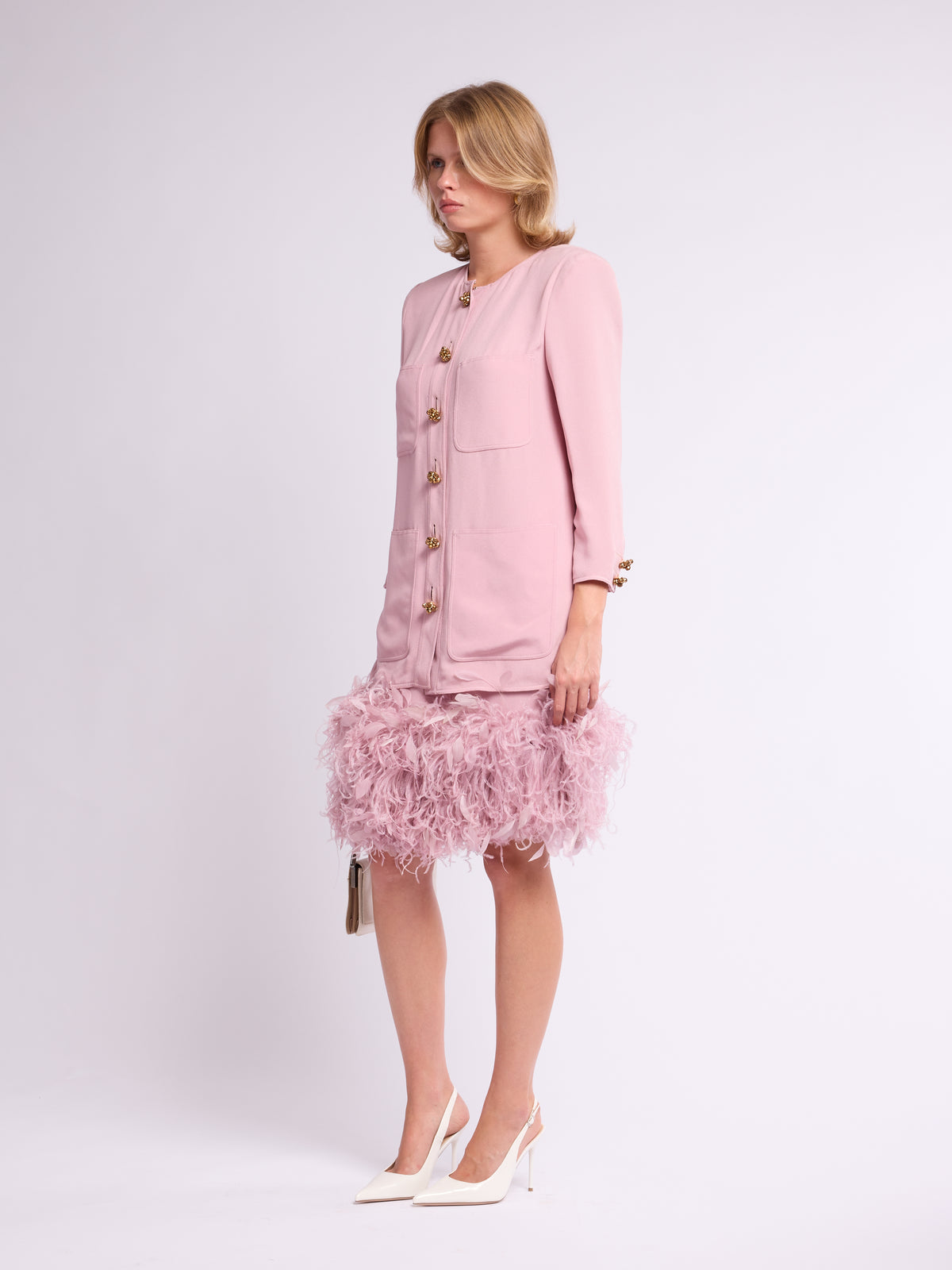Valentino 1980s Pink Ostrich Feather Suit