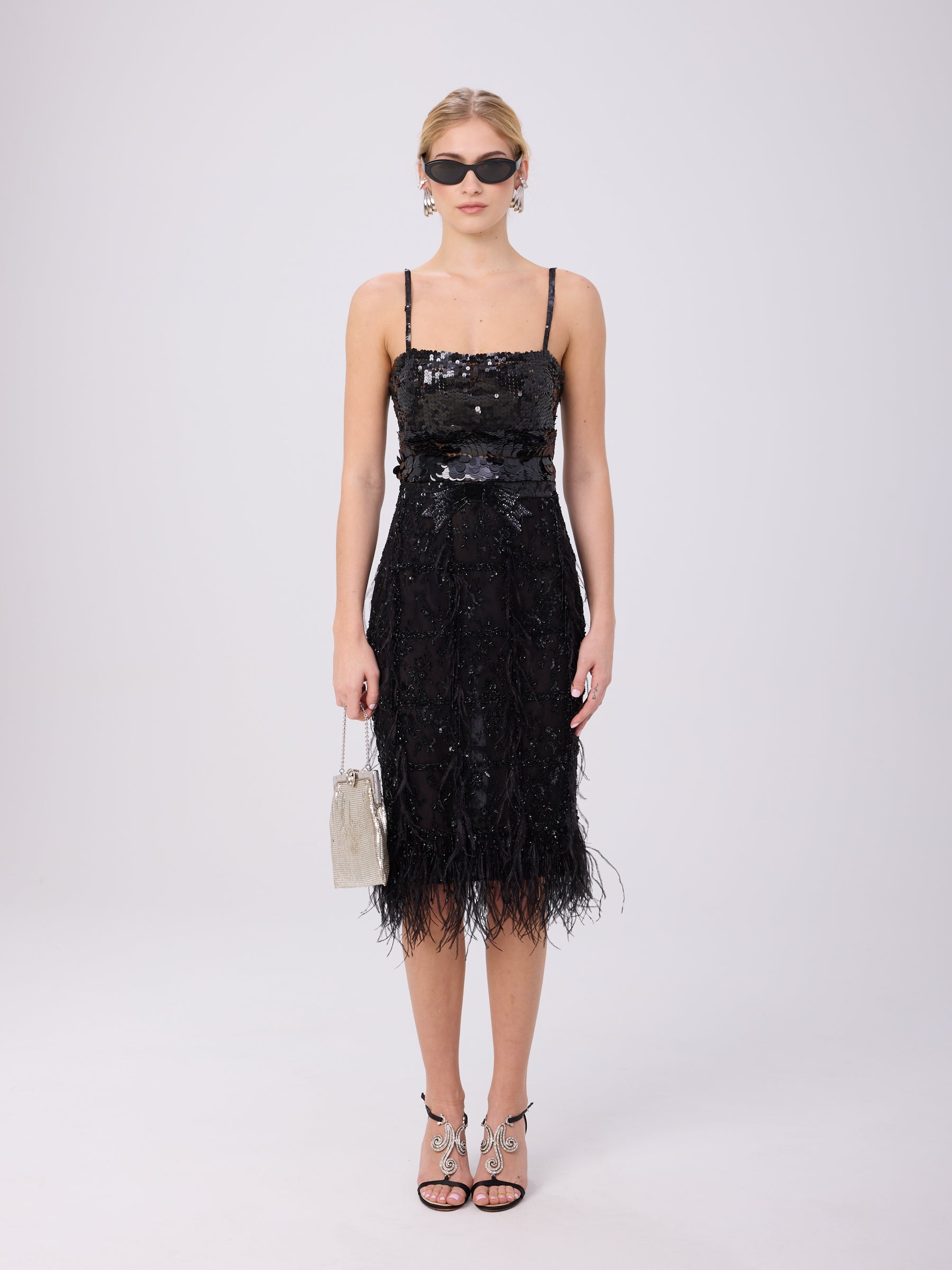 Valentino FW 2001 Black Feather Beaded Dress