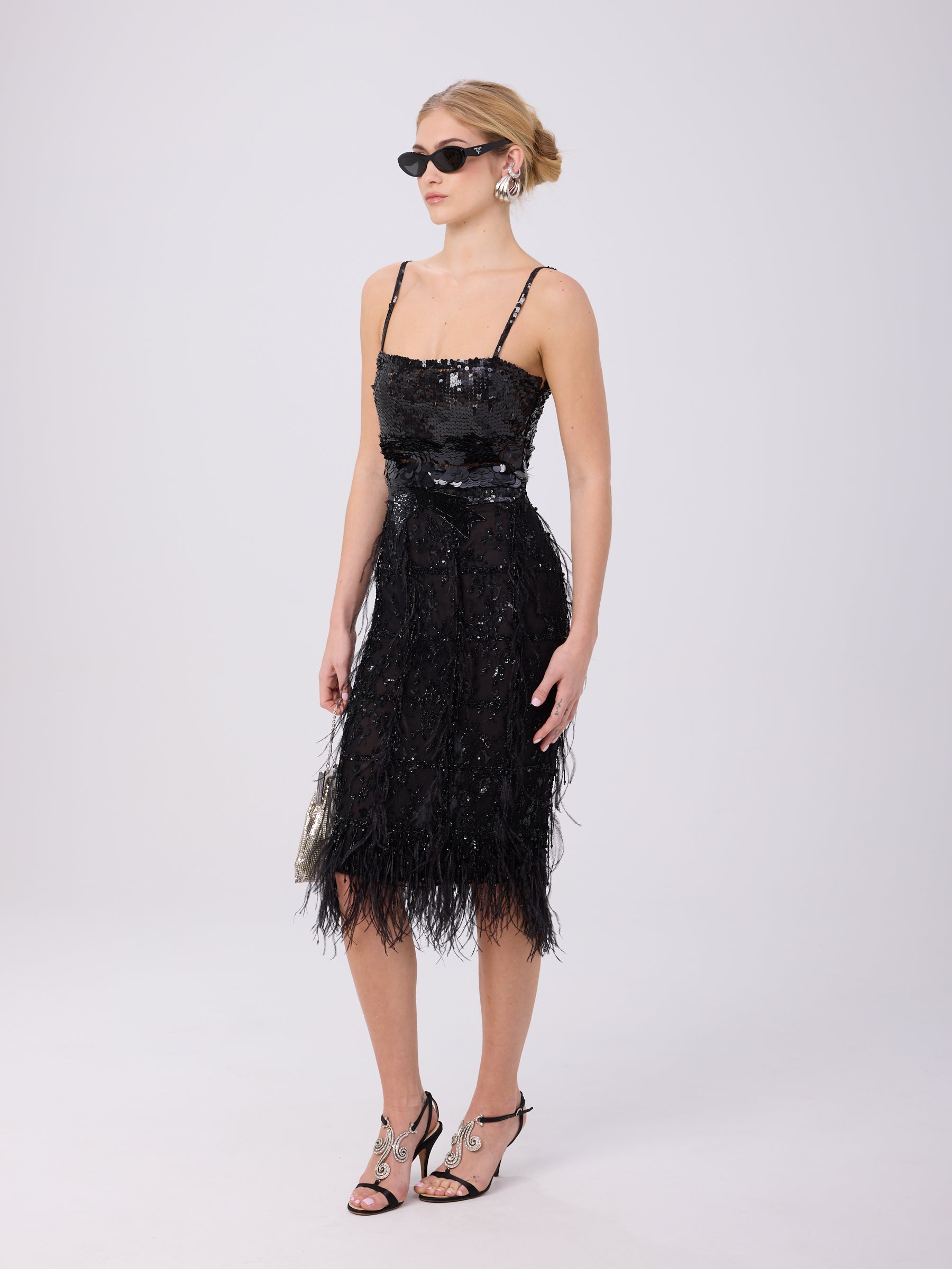 Valentino FW 2001 Black Feather Beaded Dress