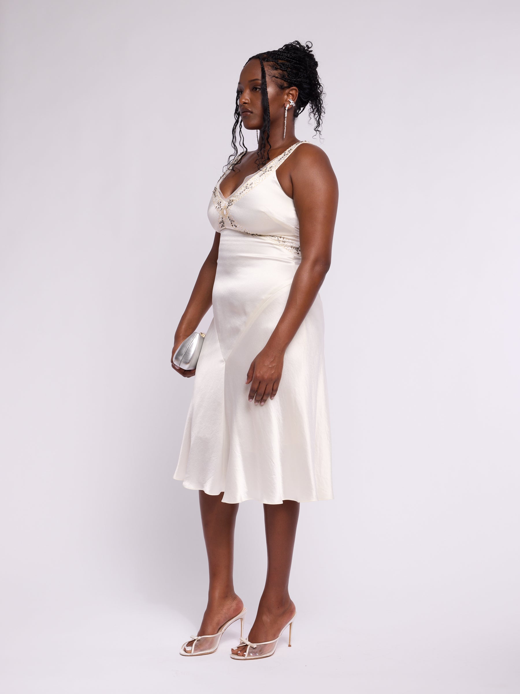 Vera Wang 1990s Silk Slip Embellished Dress