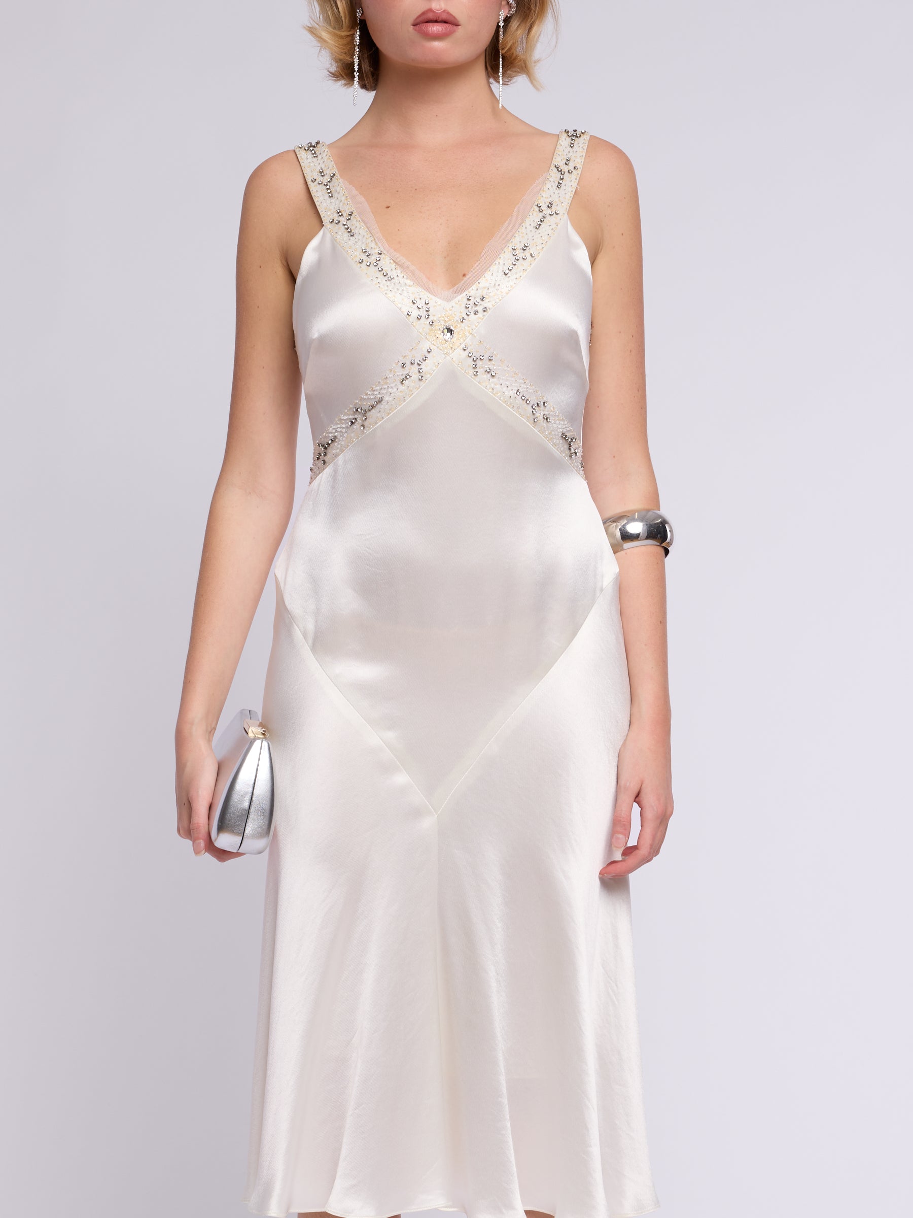 Vera Wang 1990s Silk Slip Embellished Dress