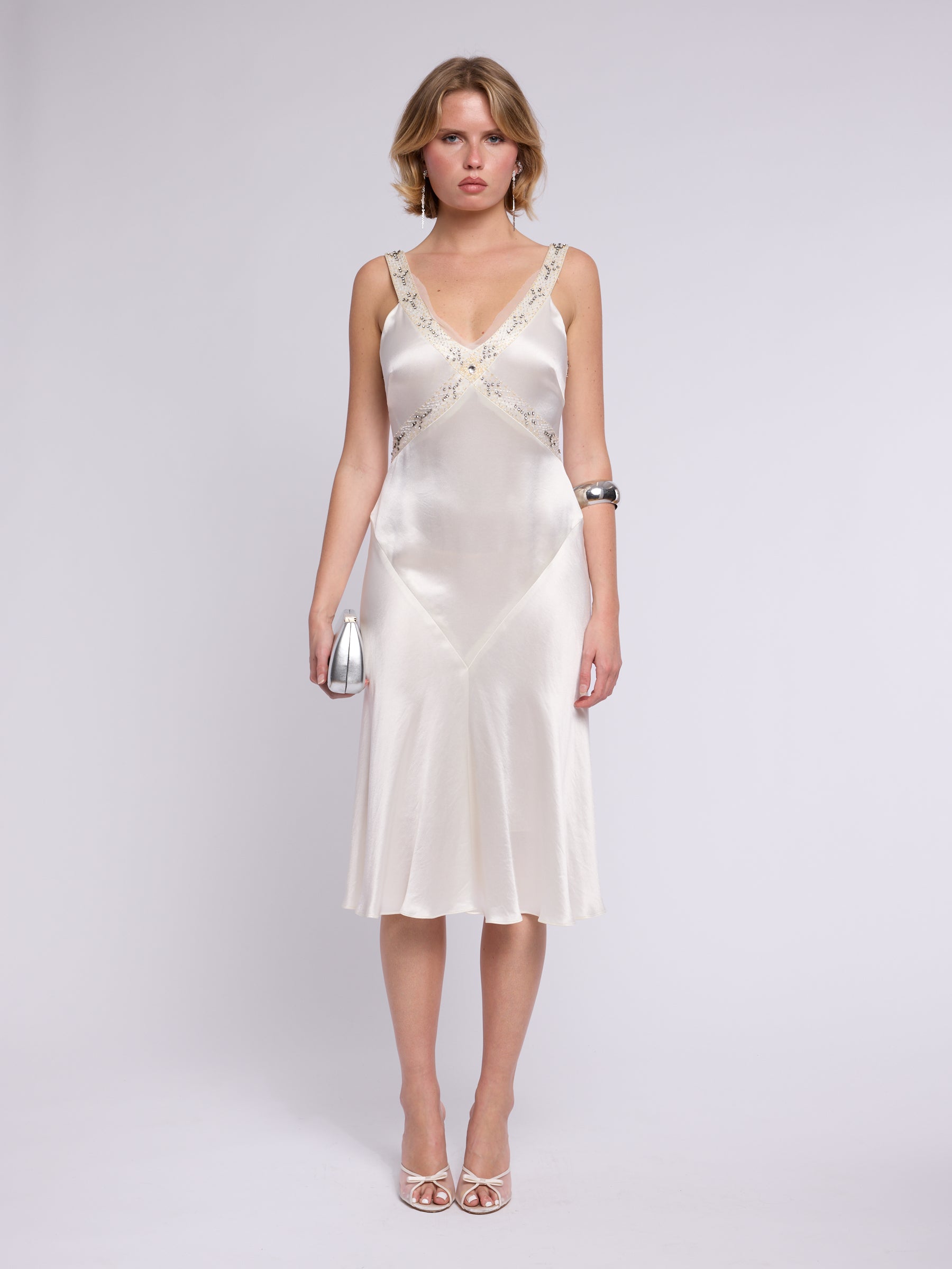 Vera Wang 1990s Silk Slip Embellished Dress