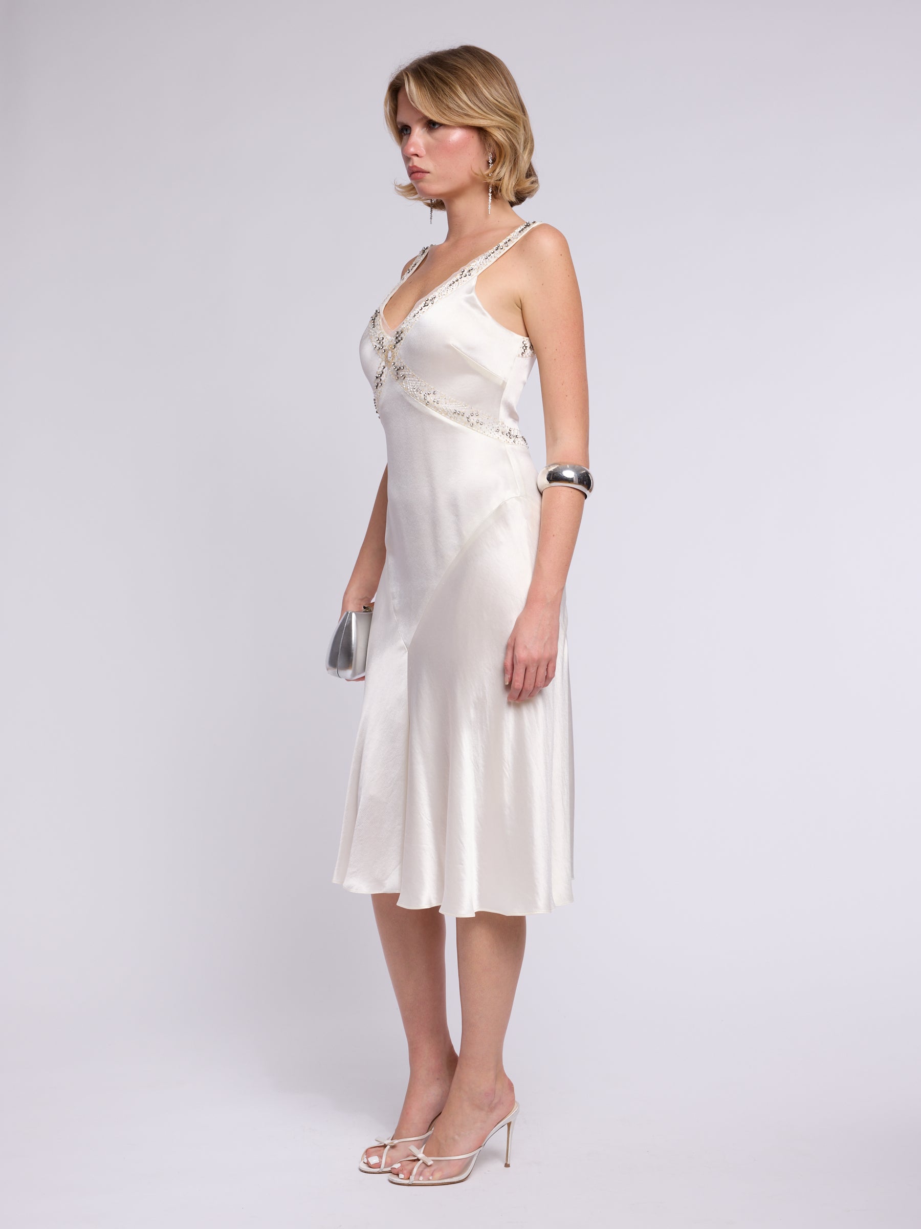 Vera Wang 1990s Silk Slip Embellished Dress