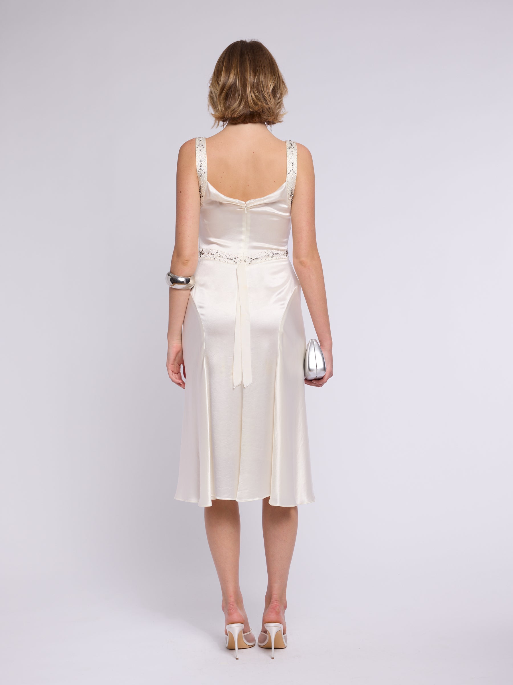 Vera Wang 1990s Silk Slip Embellished Dress