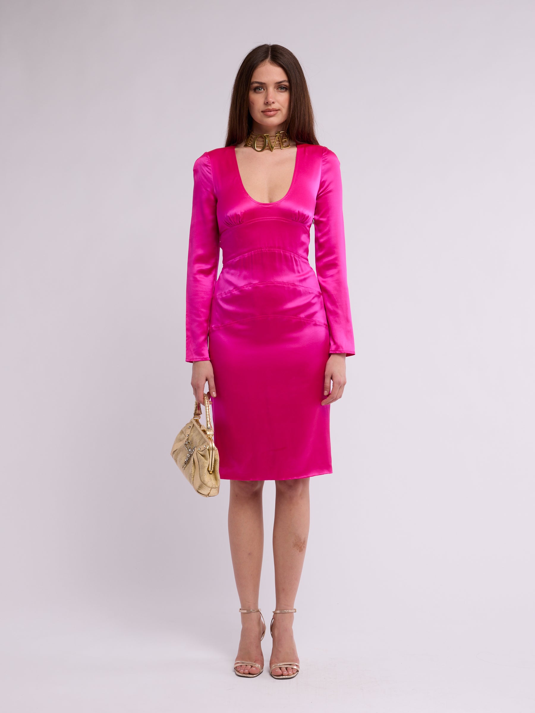 hot pink midi dress long sleeve Brgzlk Womens Midi Dress Loose Fit Casual Summer 2026 V Neck Puff Sleeve Bohemian Geometric Pattern Plus Size Lightweight Breathable Flowy Maxi Long