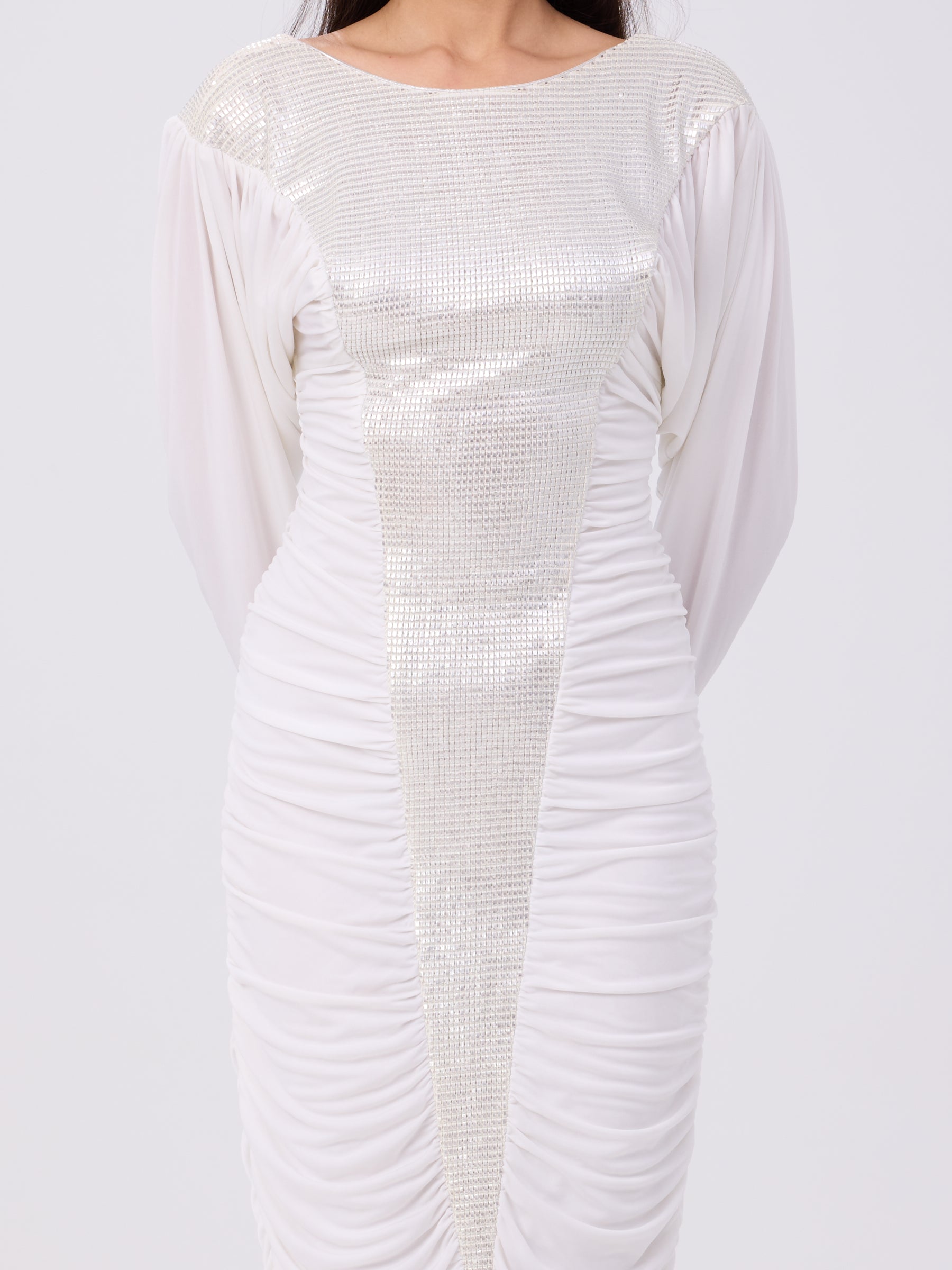 Unsigned 80s Metallic White Dress