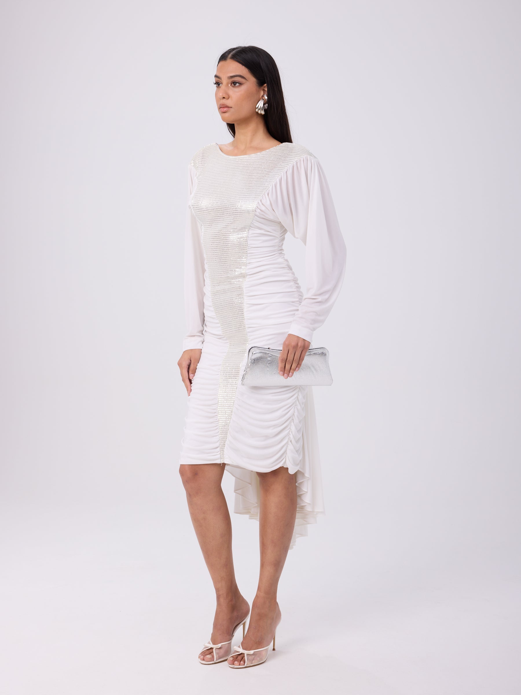 Unsigned 80s Metallic White Dress