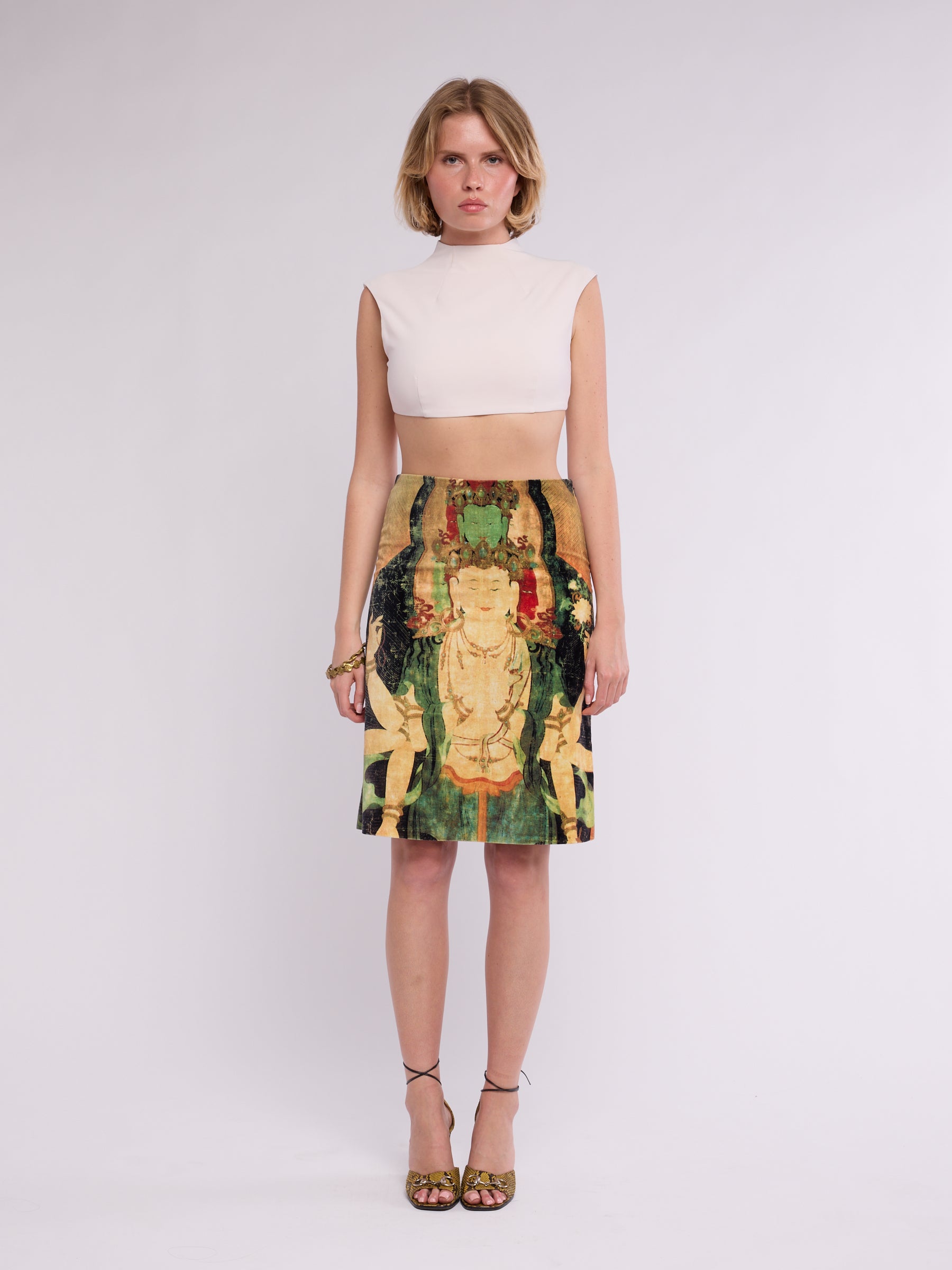 Vivienne Tam 1990s Buddha Velvet Skirt