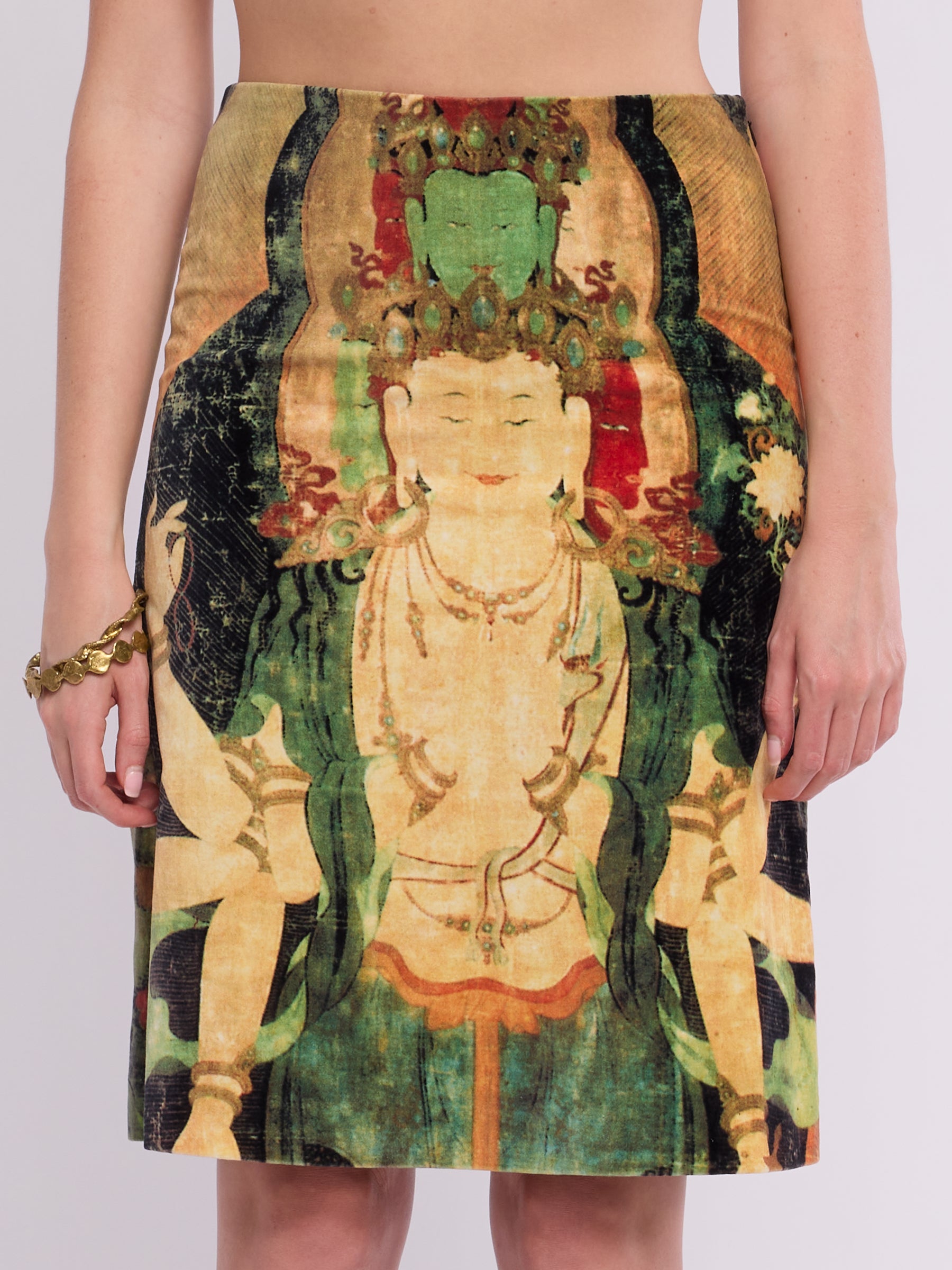 Vivienne Tam 1990s Buddha Velvet Skirt