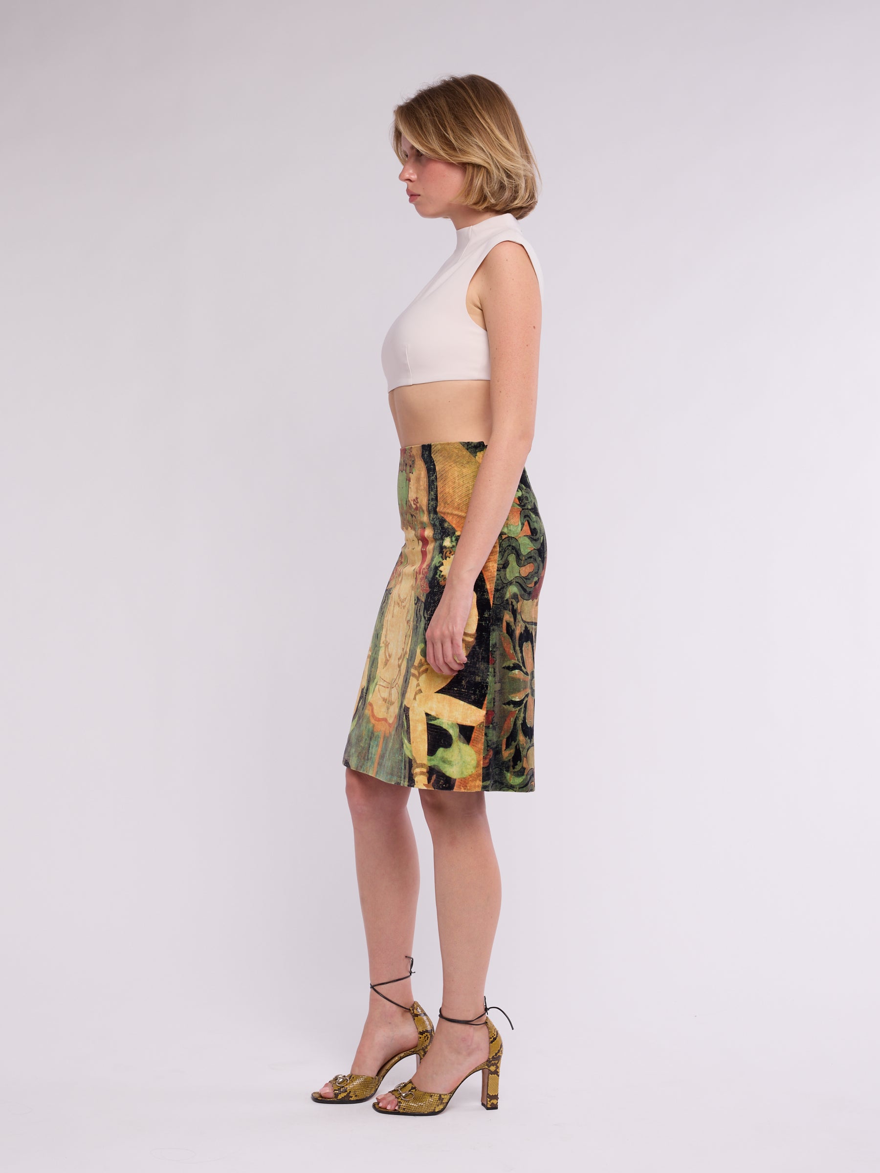 Vivienne Tam 1990s Buddha Velvet Skirt