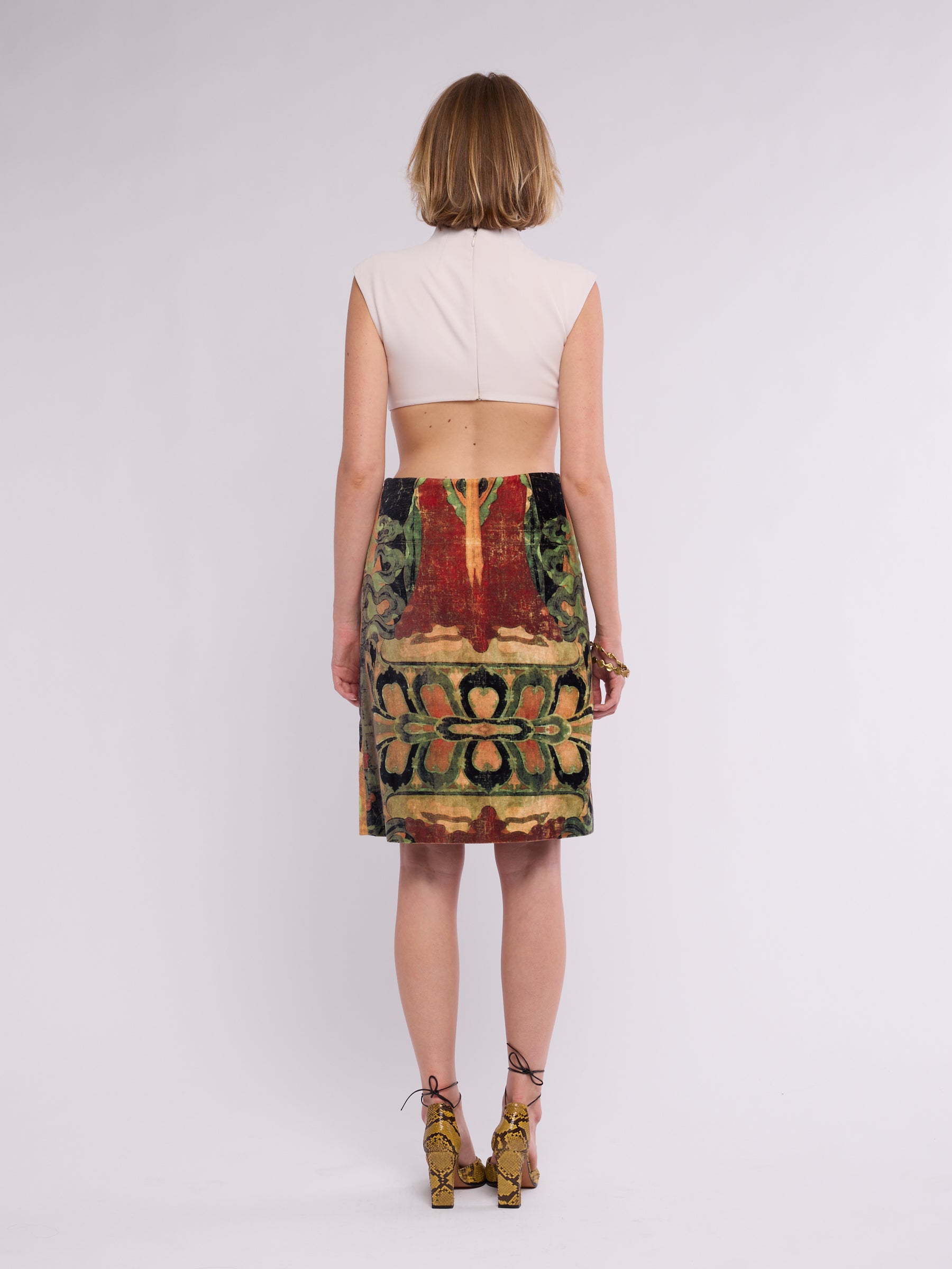 Vivienne Tam 1990s Buddha Velvet Skirt