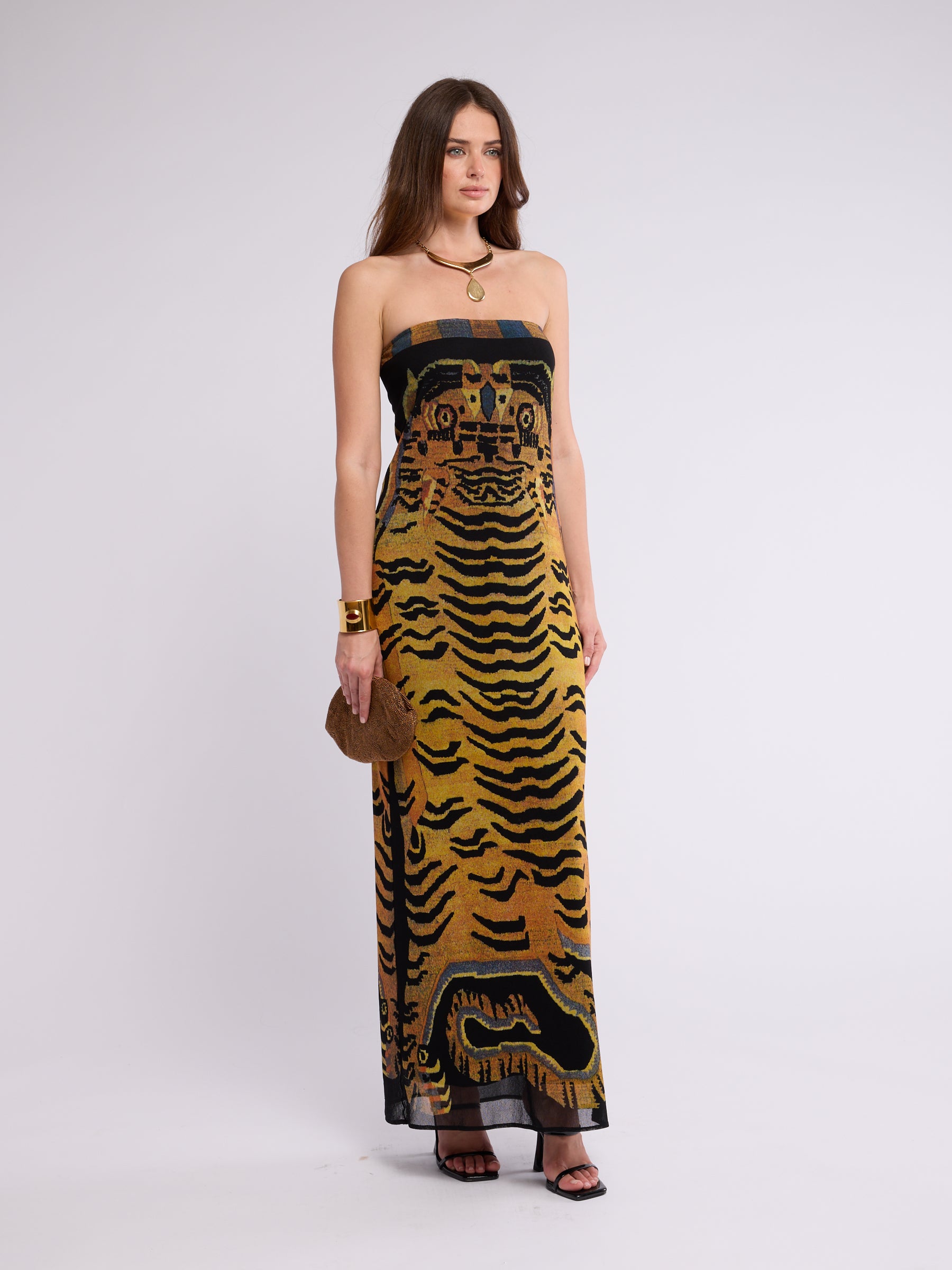 VIVIENNE TAM エスニックプリントマキシドレス Vivienne Tam SS 1998 Tiger Print Column Dress
