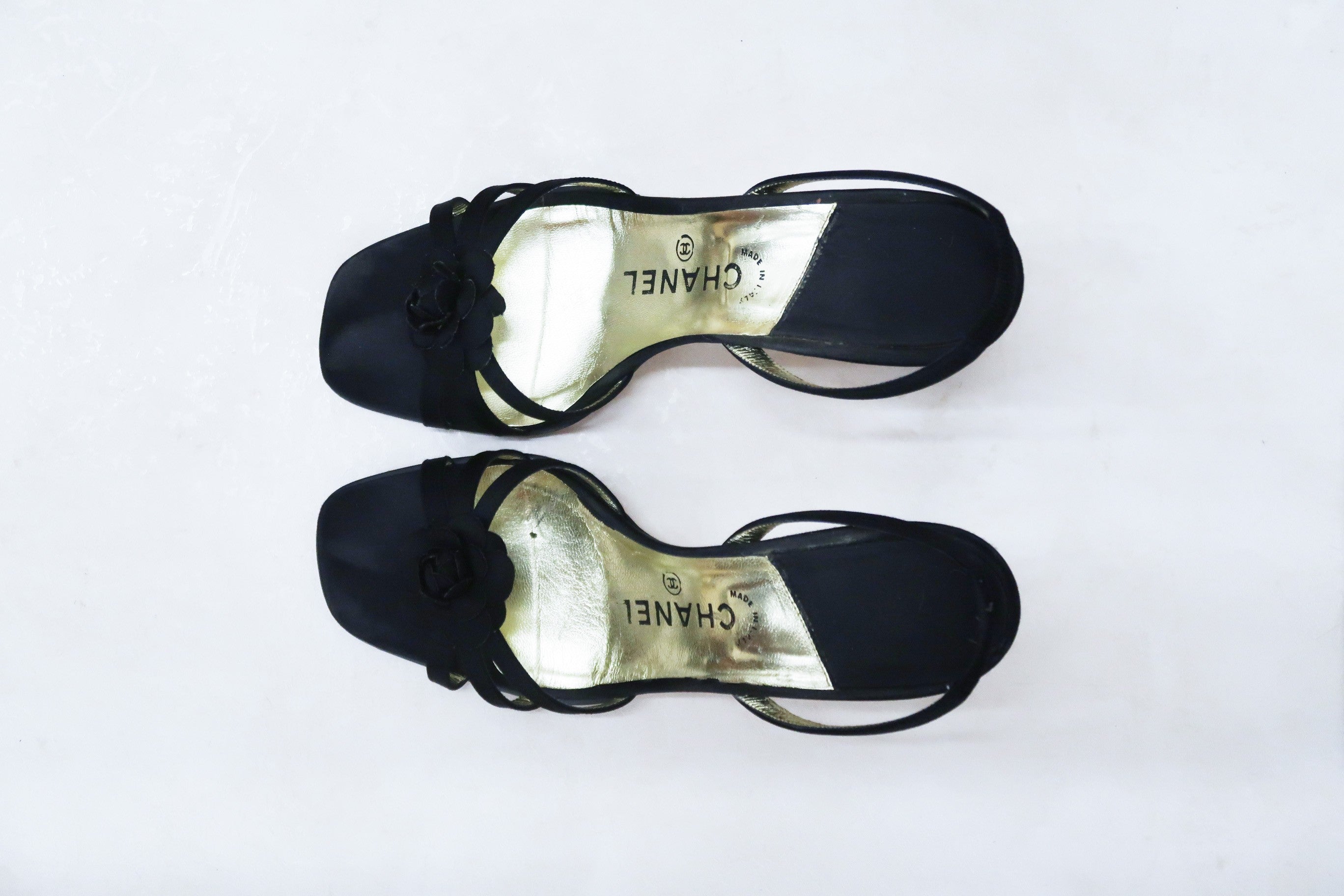 chanel 2000s black camellia slingbacks