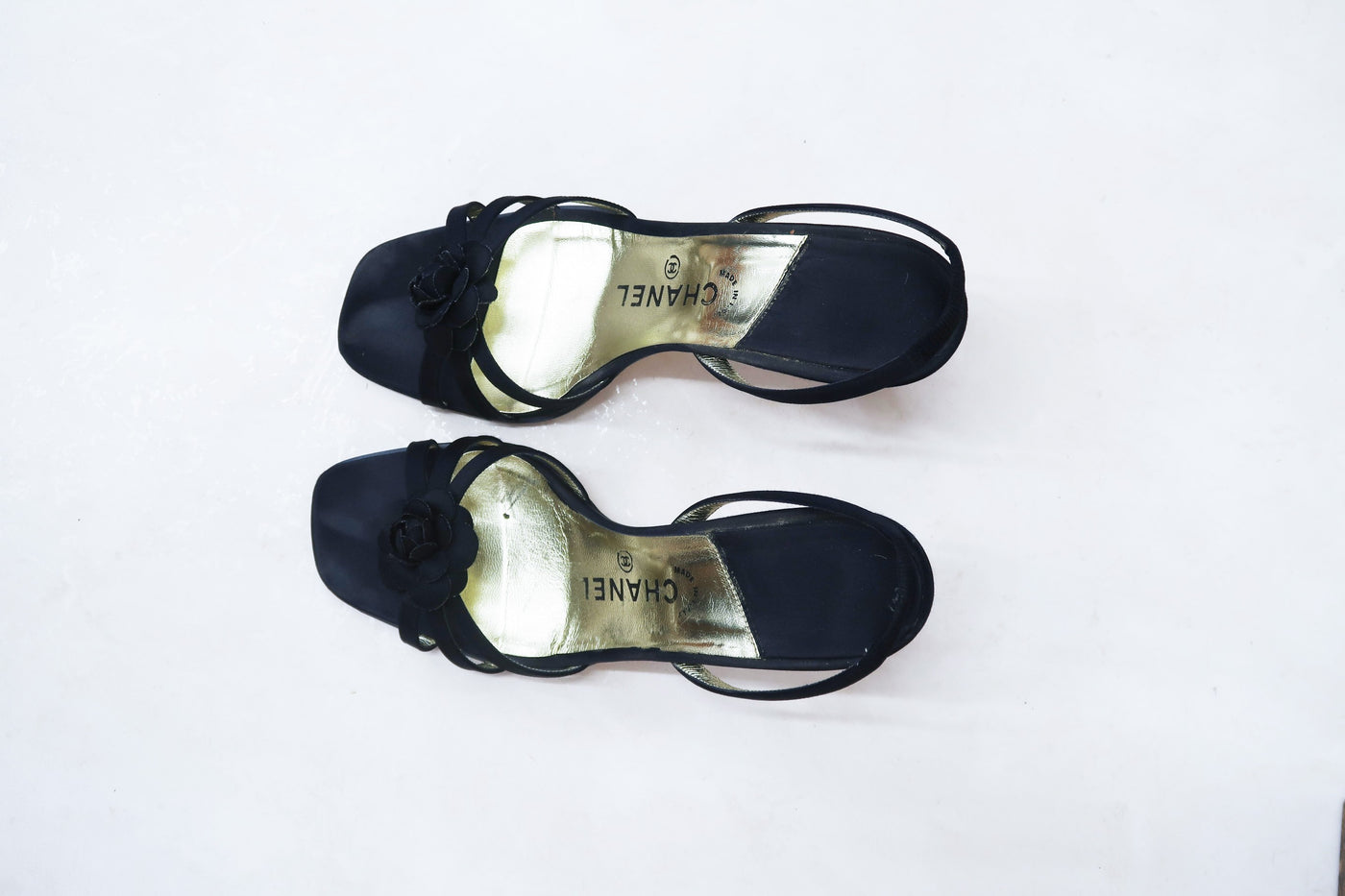 chanel 2000s black camellia slingbacks