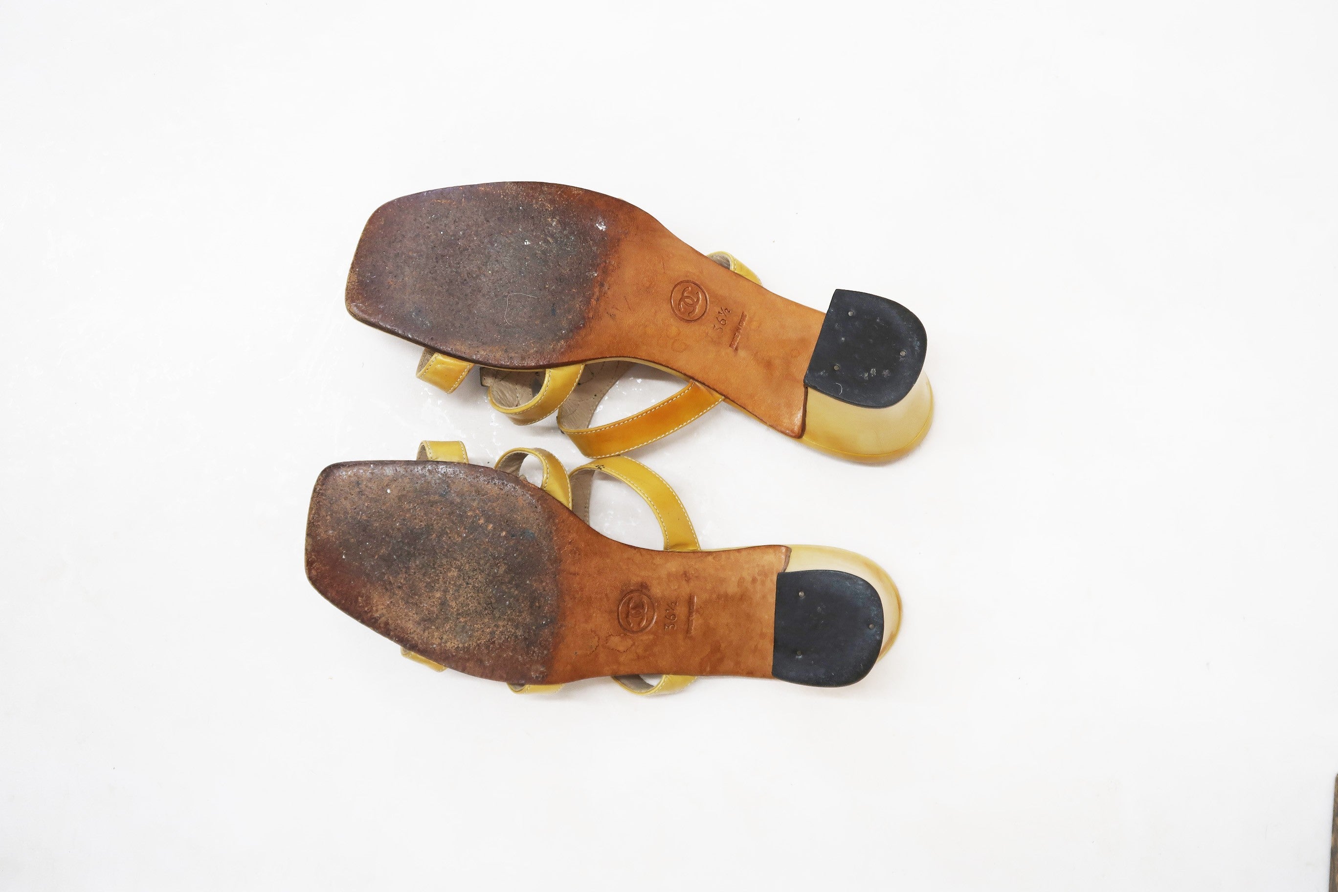 chanel ss 1995 mustard logo sandals