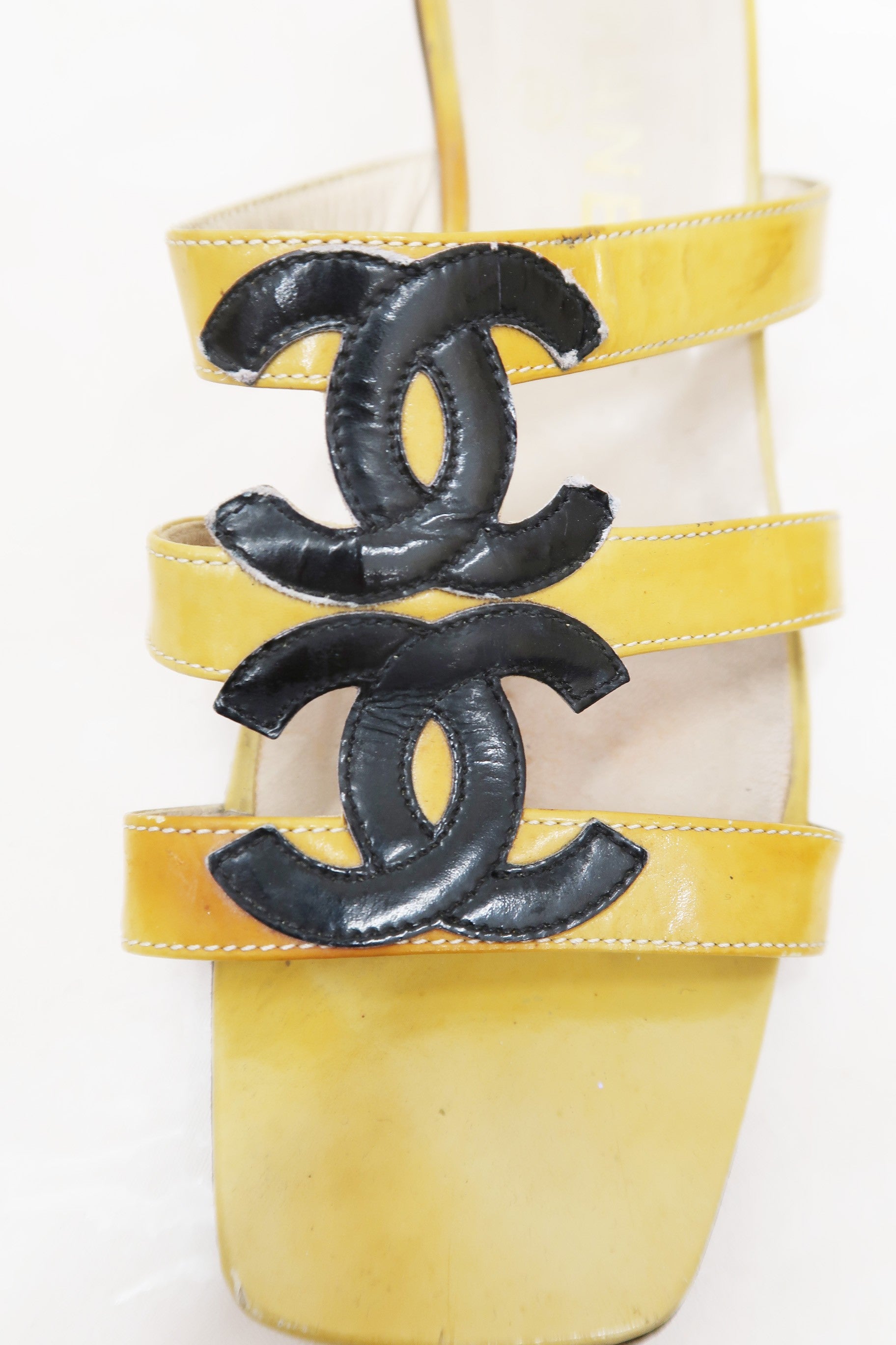 chanel ss 1995 mustard logo sandals