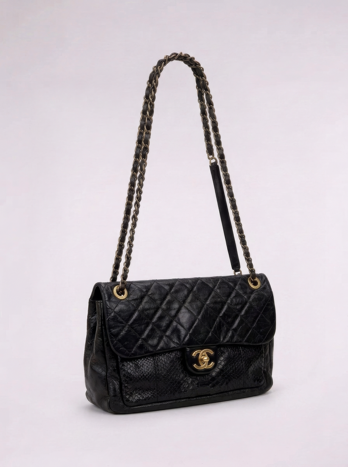Chanel 2010s Black Python Flap Bag