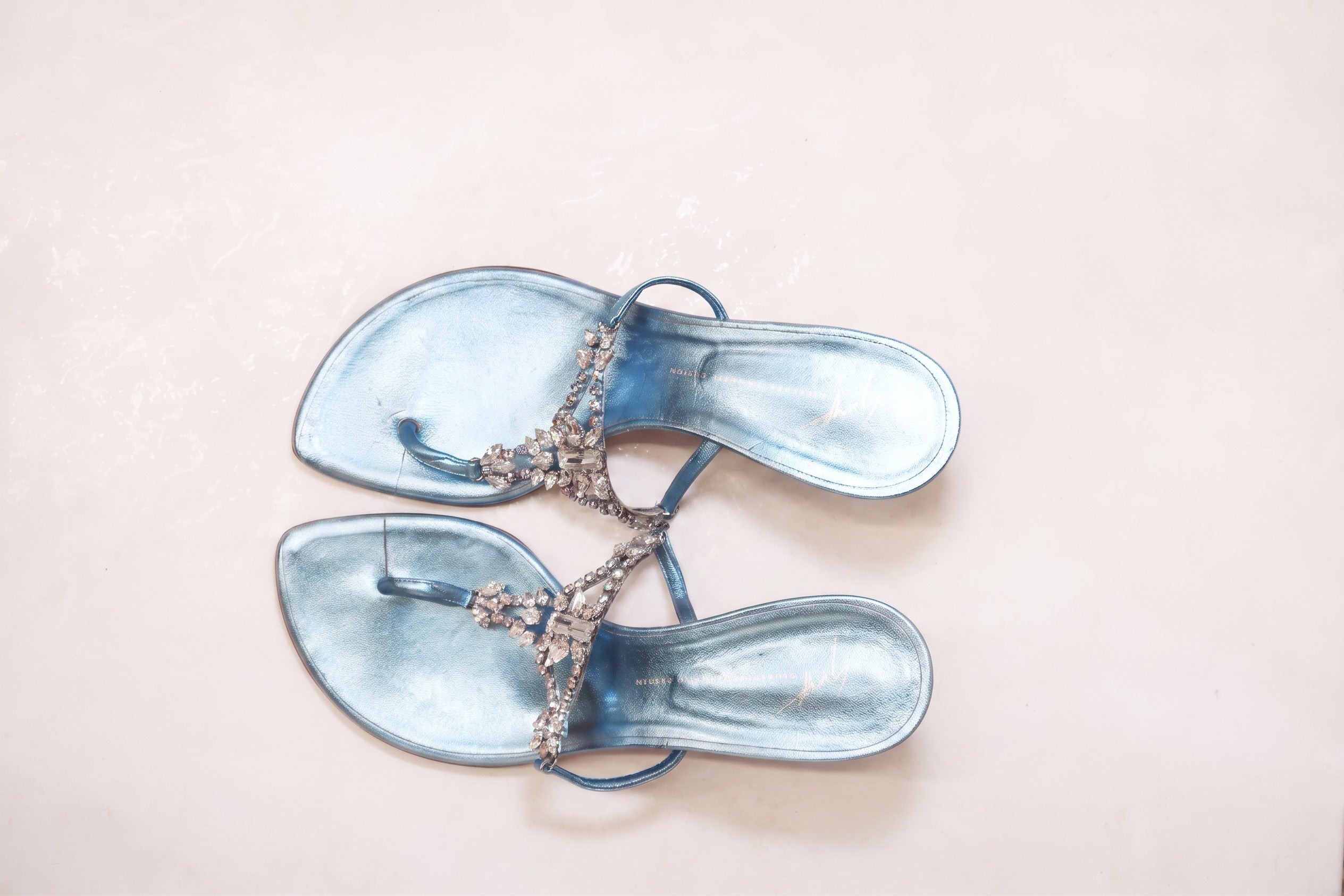 giuseppe zanotti 2000s metallic blue bejeweled heels