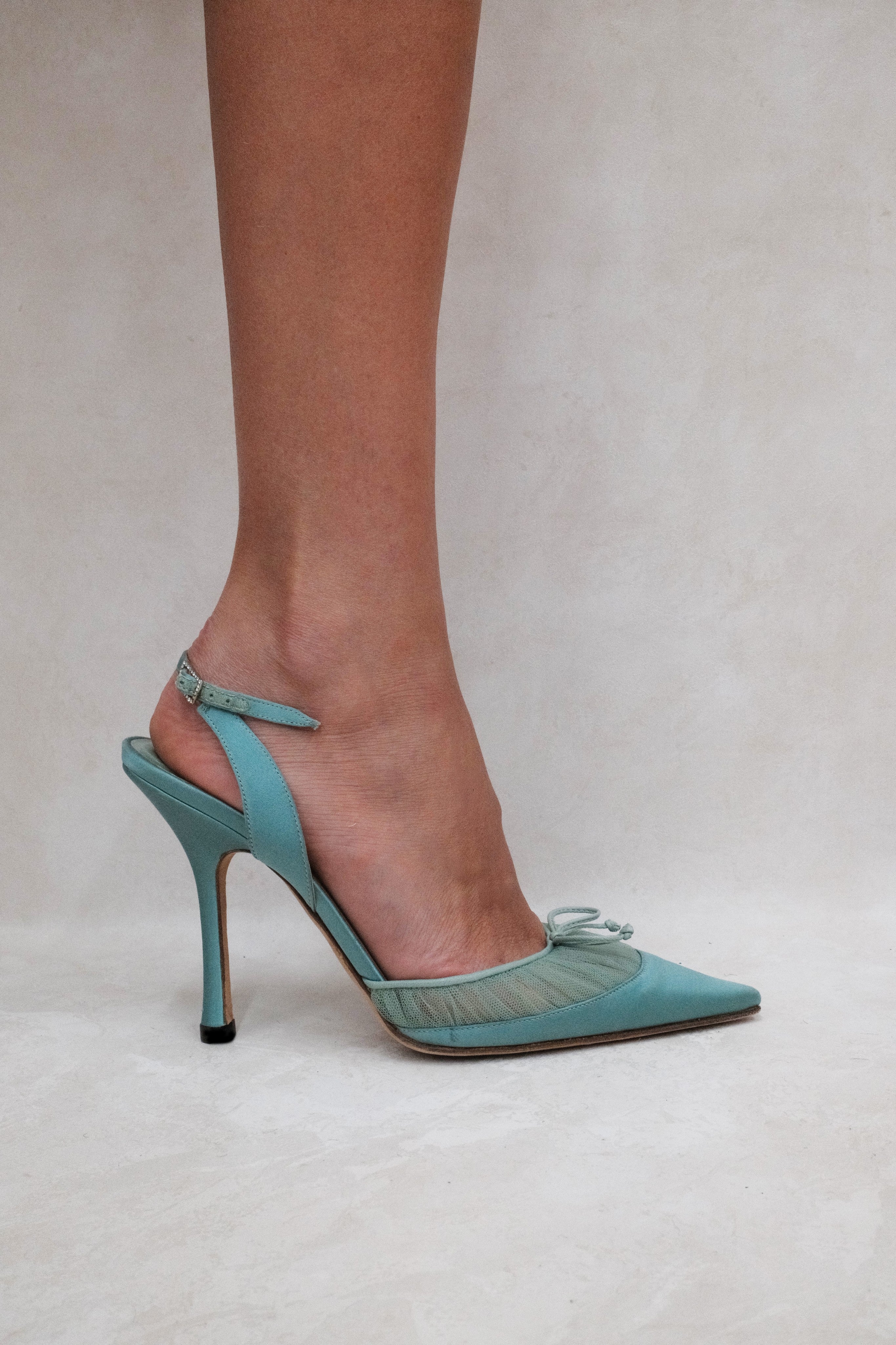 jimmy choo vintage blue satin bow heels