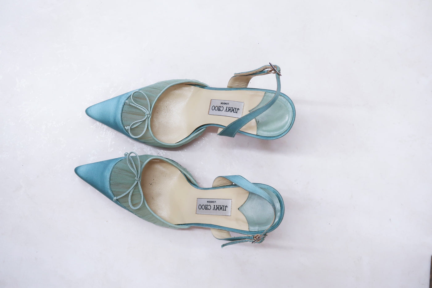 jimmy choo vintage blue satin bow heels