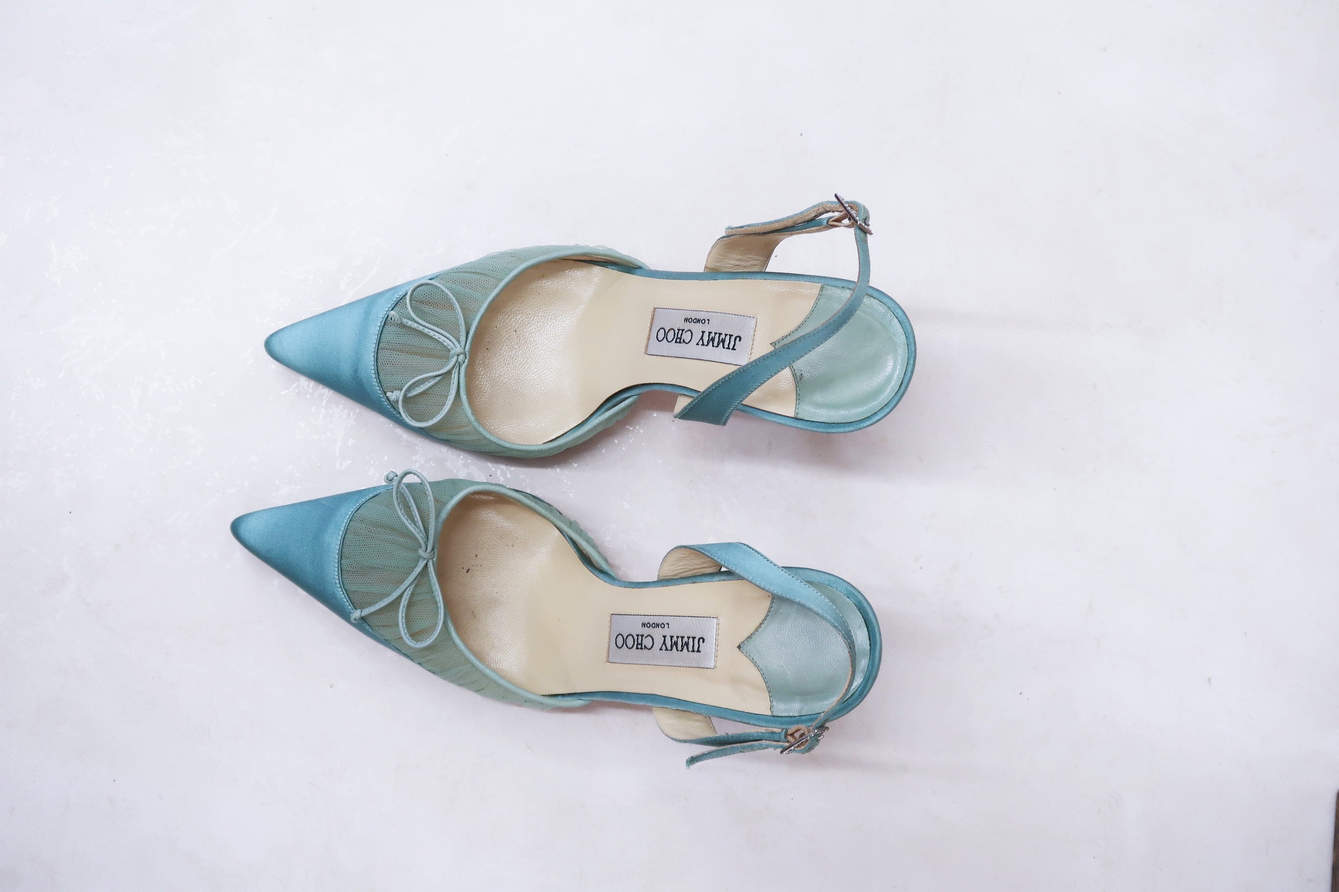 jimmy choo vintage blue satin bow heels