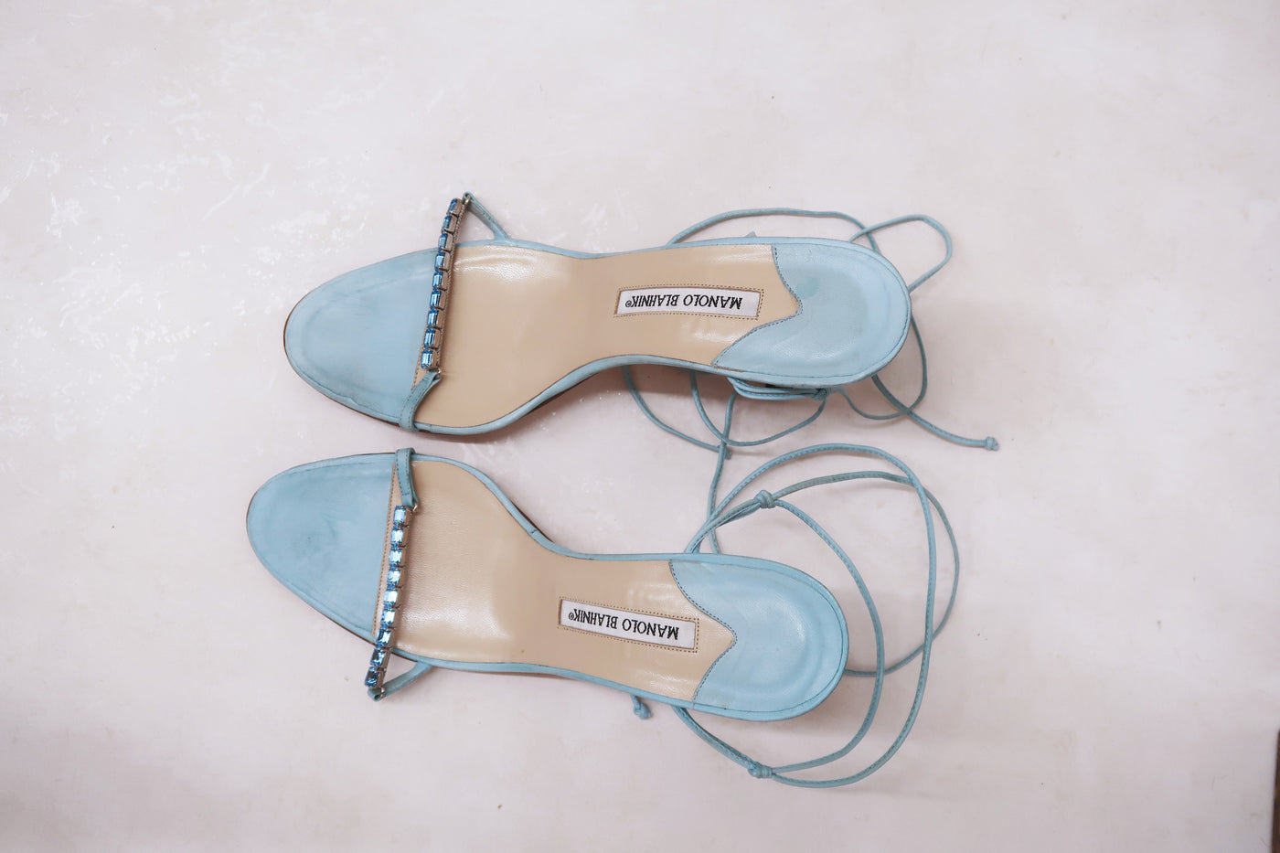 manolo blahnik 2000s turqouise crystal wrap sandals