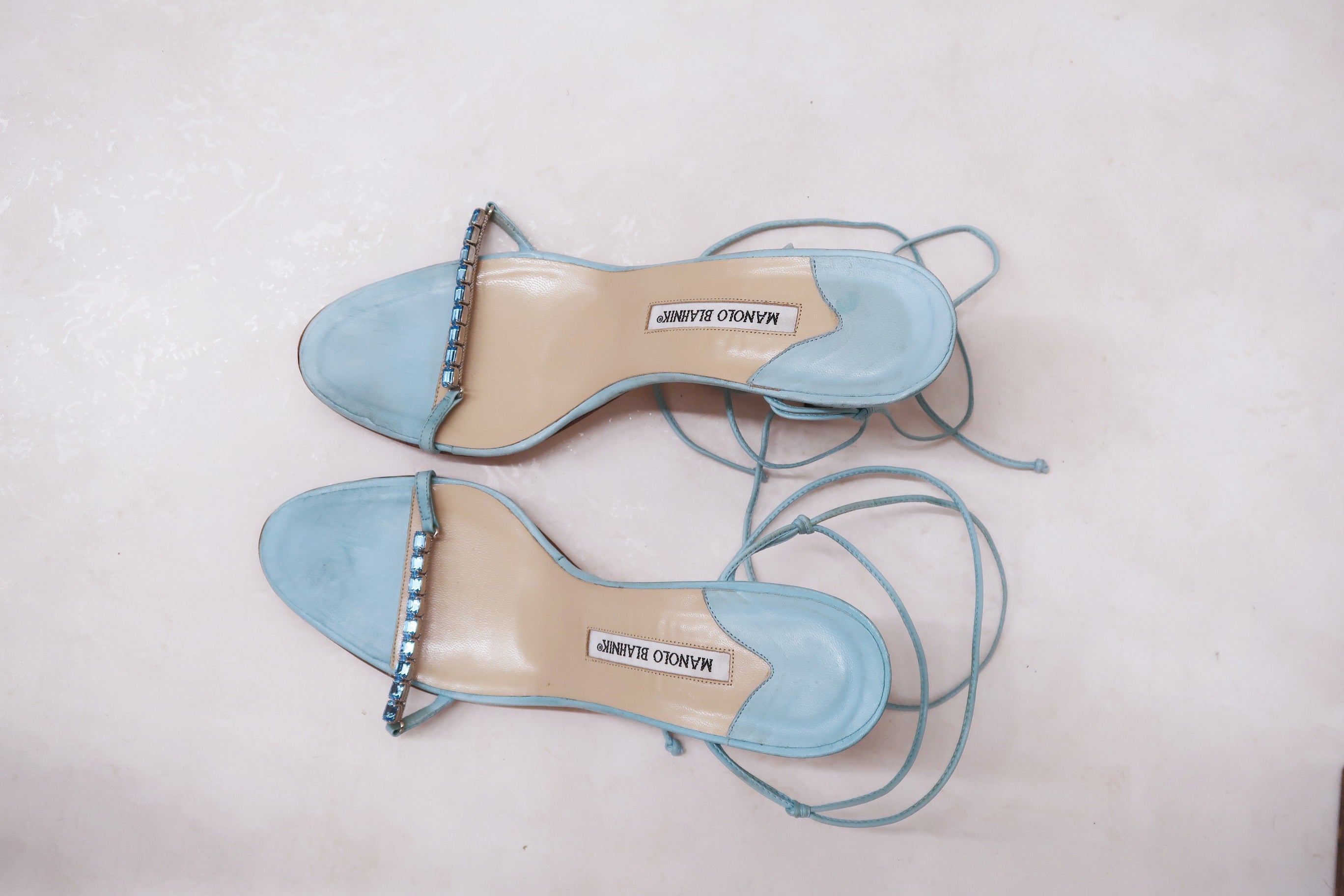 manolo blahnik 2000s turqouise crystal wrap sandals