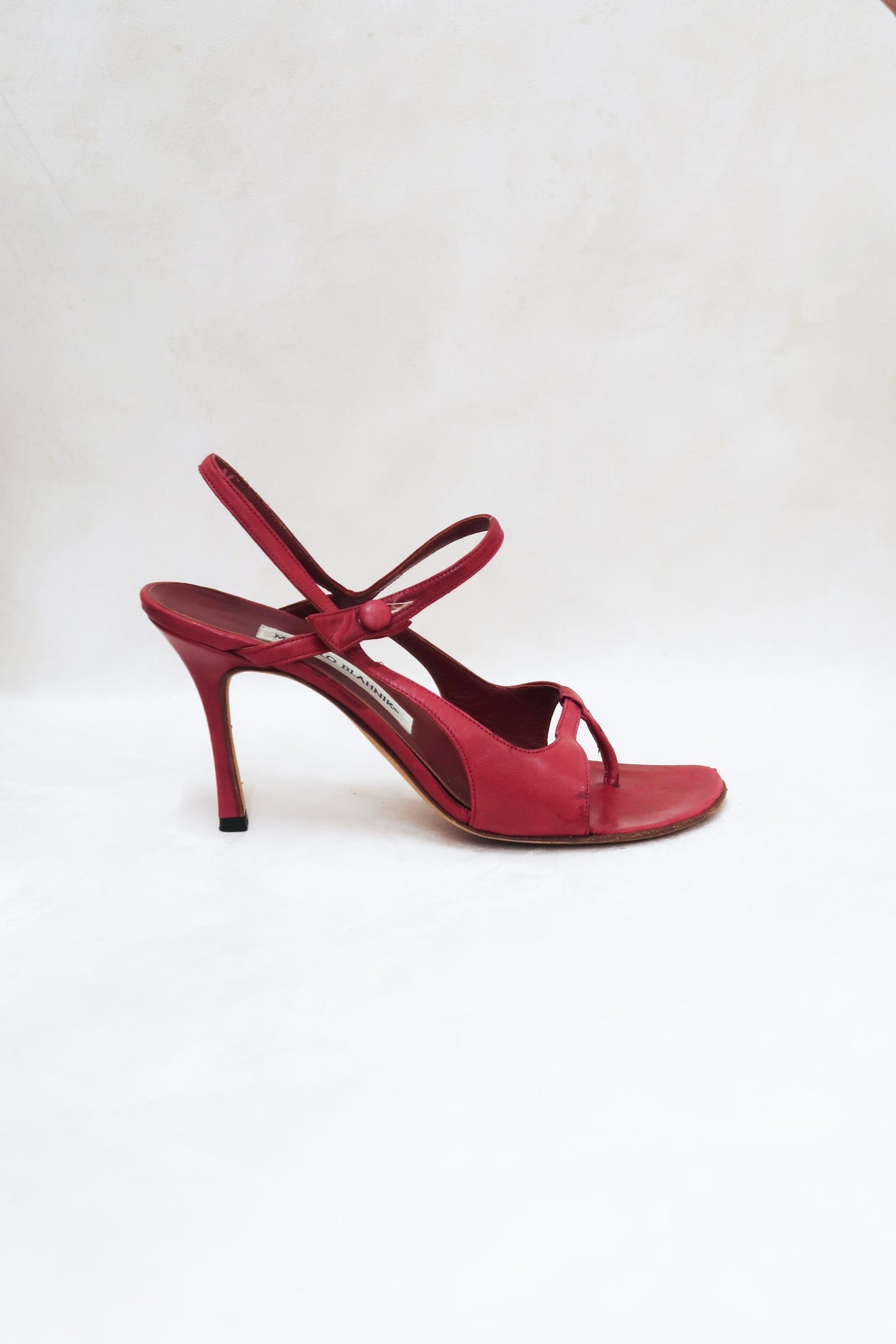 manolo blahnik vintage red strappy heels