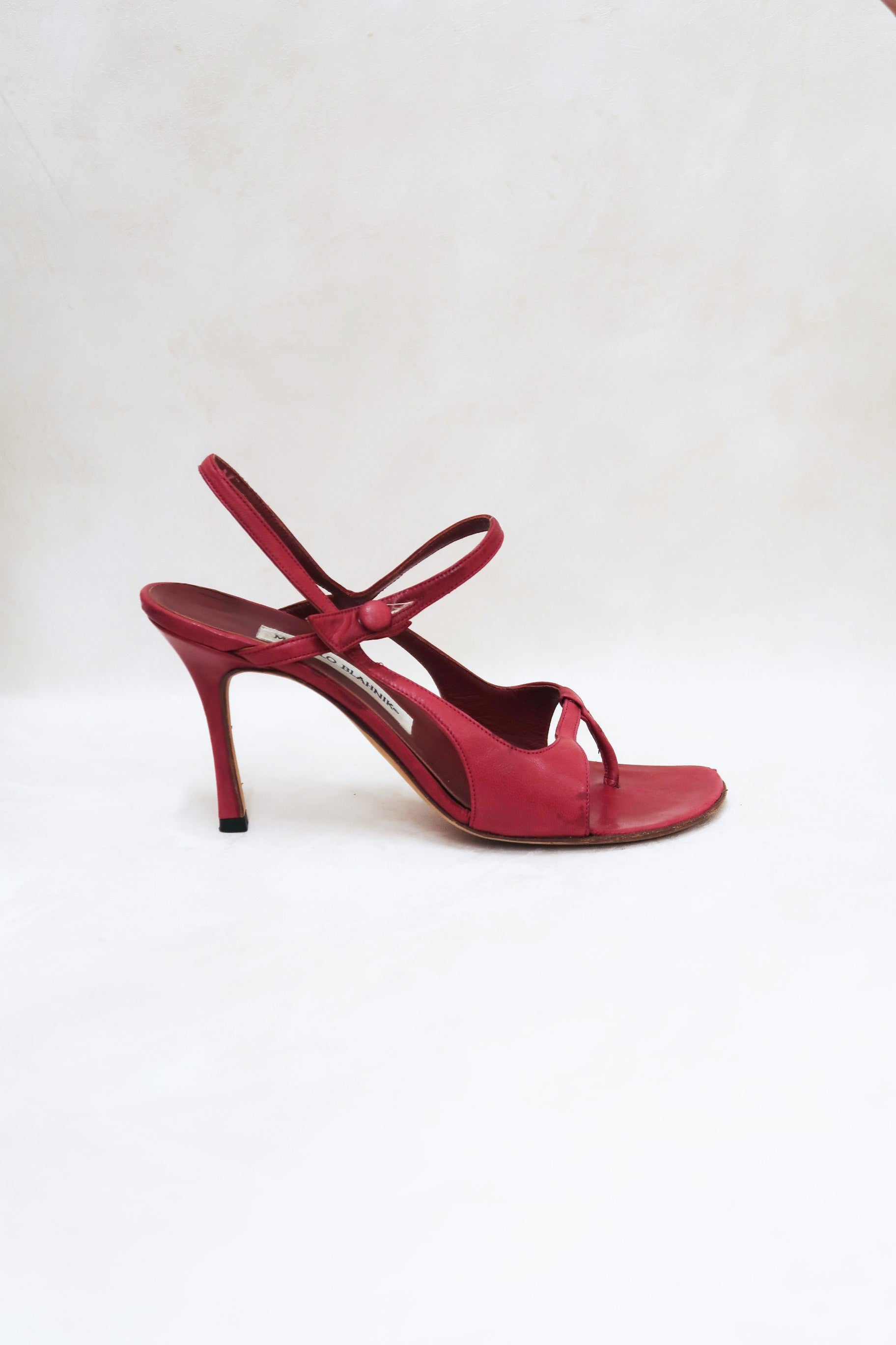 manolo blahnik vintage red strappy heels
