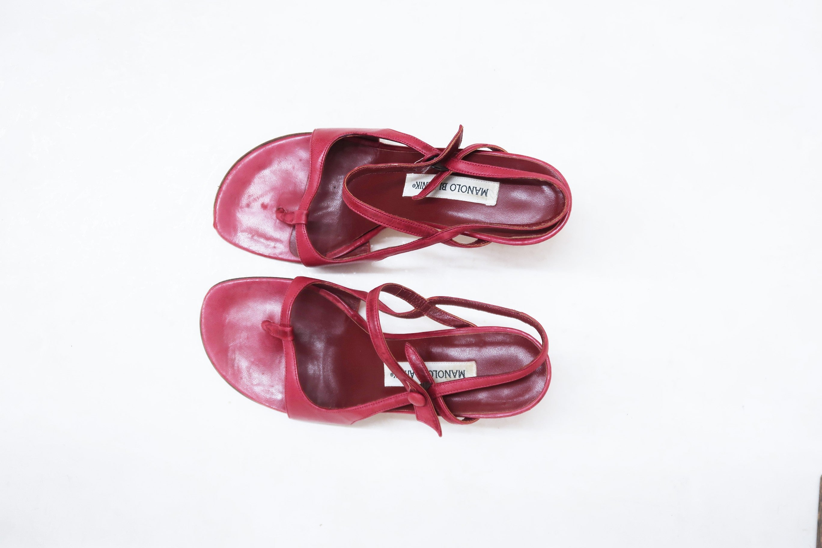 manolo blahnik vintage red strappy heels