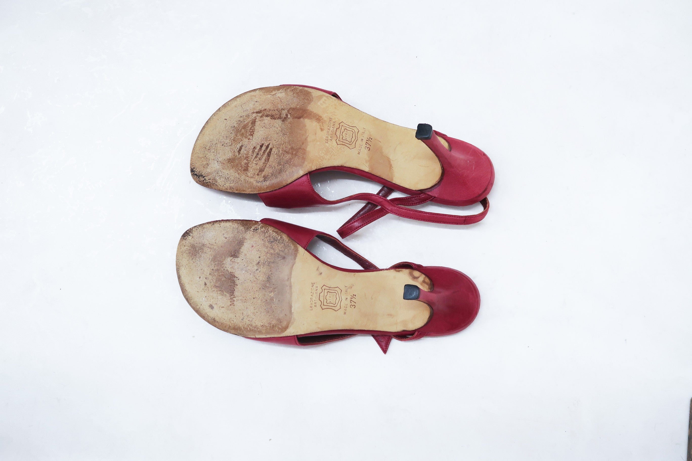 manolo blahnik vintage red strappy heels