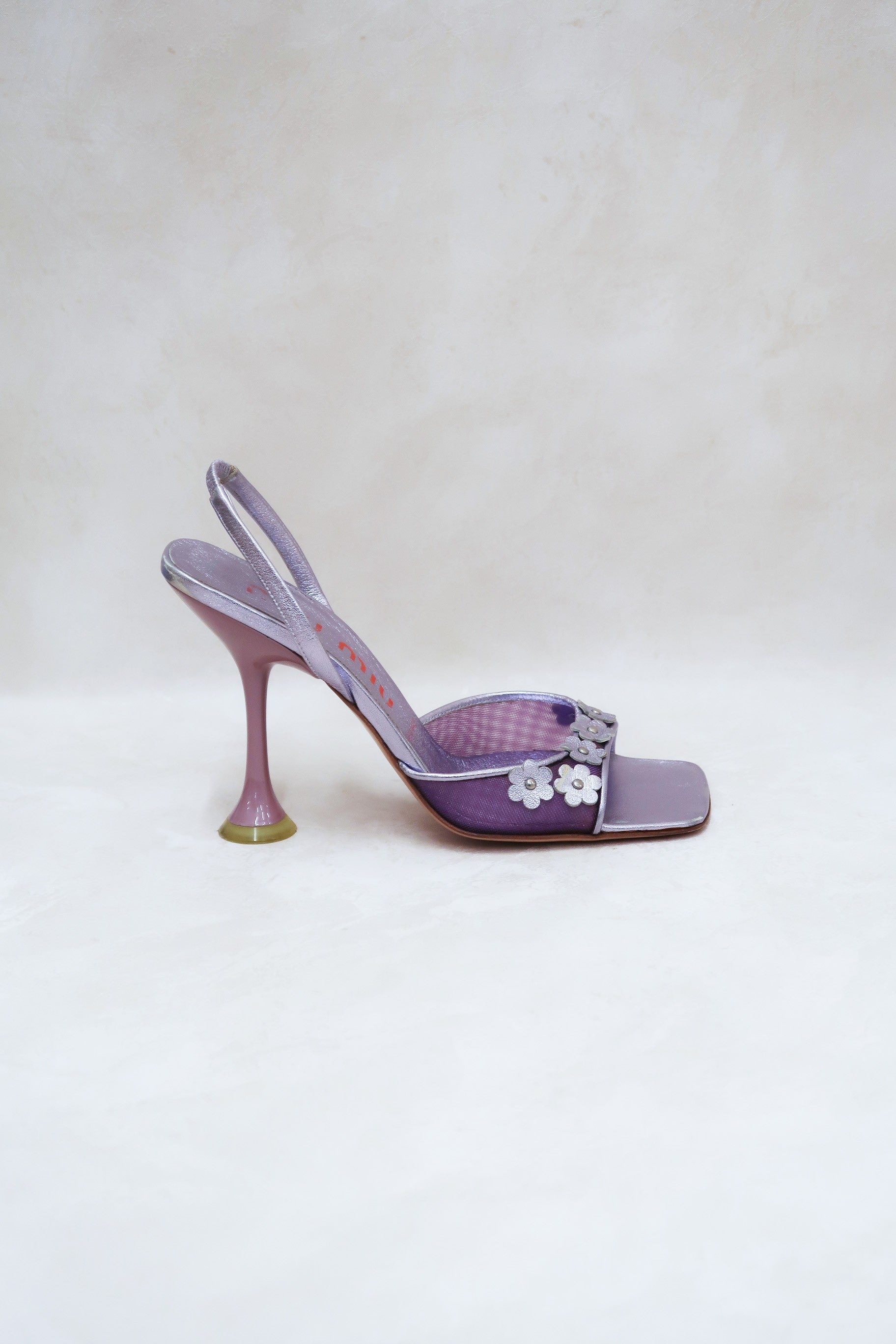 miu miu fw 1999 purple floral mesh slingbacks