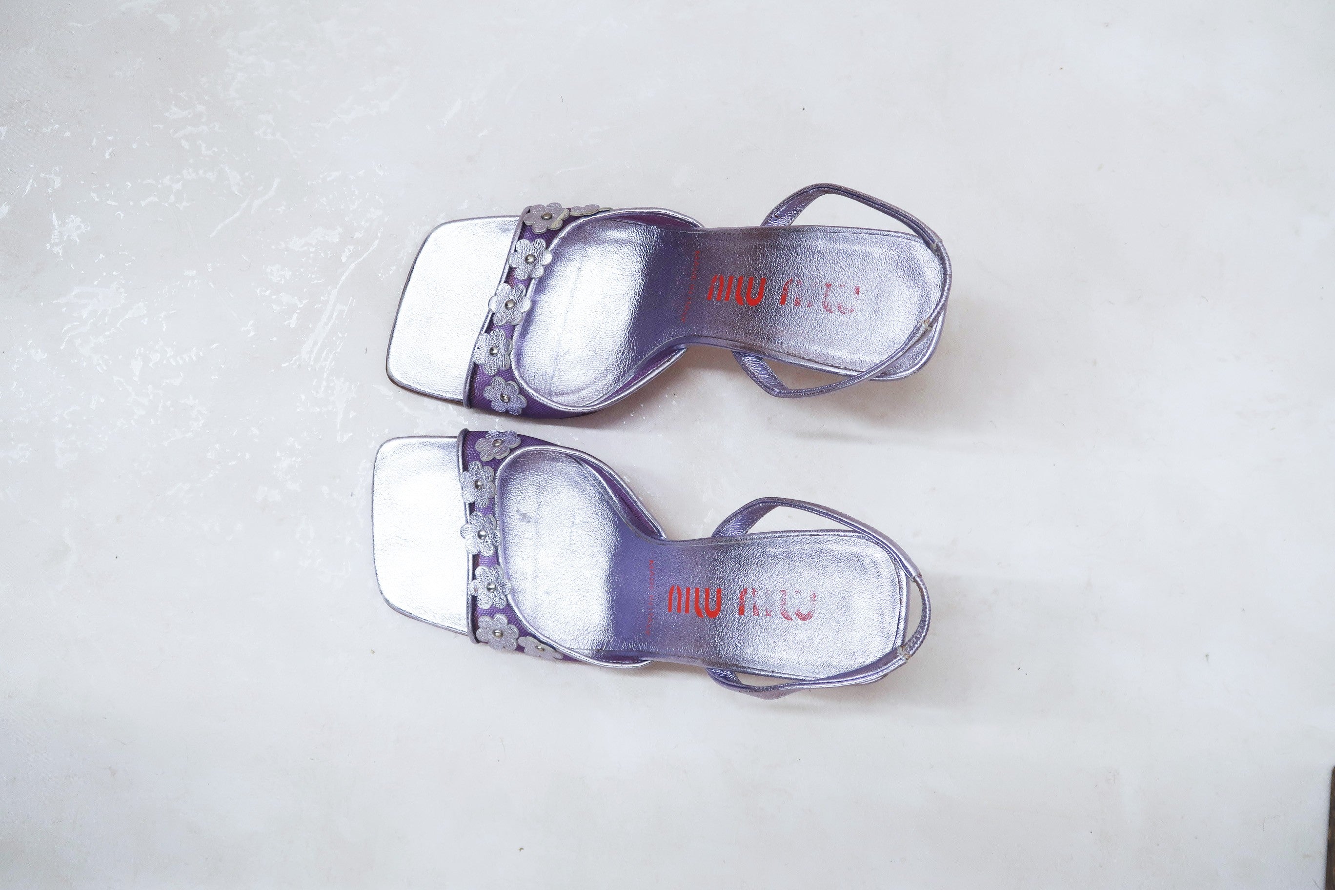 miu miu fw 1999 purple floral mesh slingbacks
