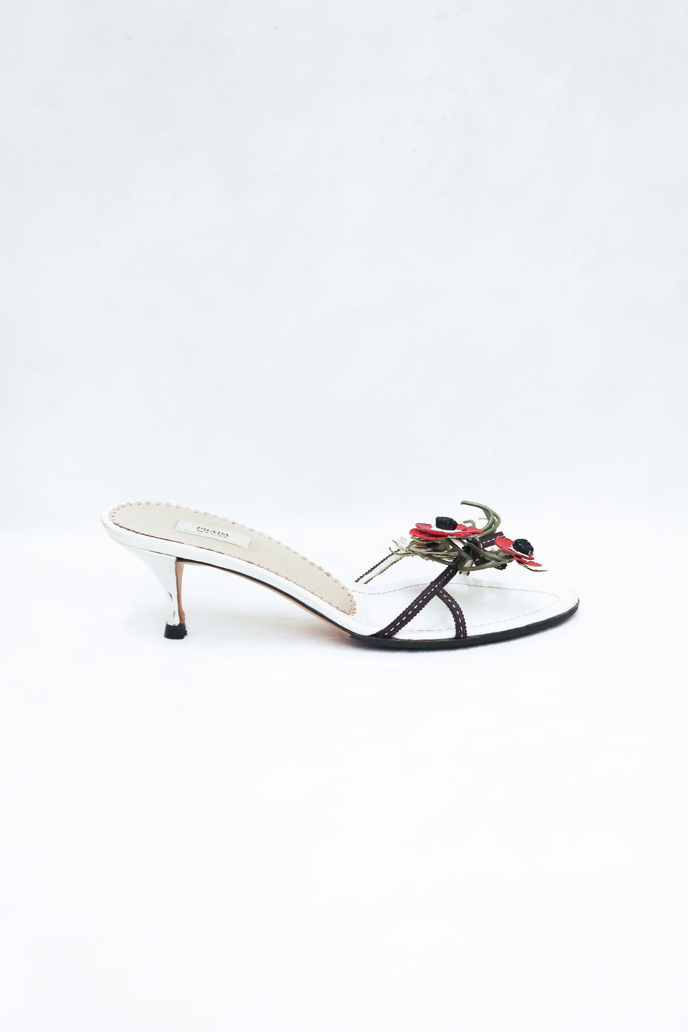 prada vintage white bouquet heels