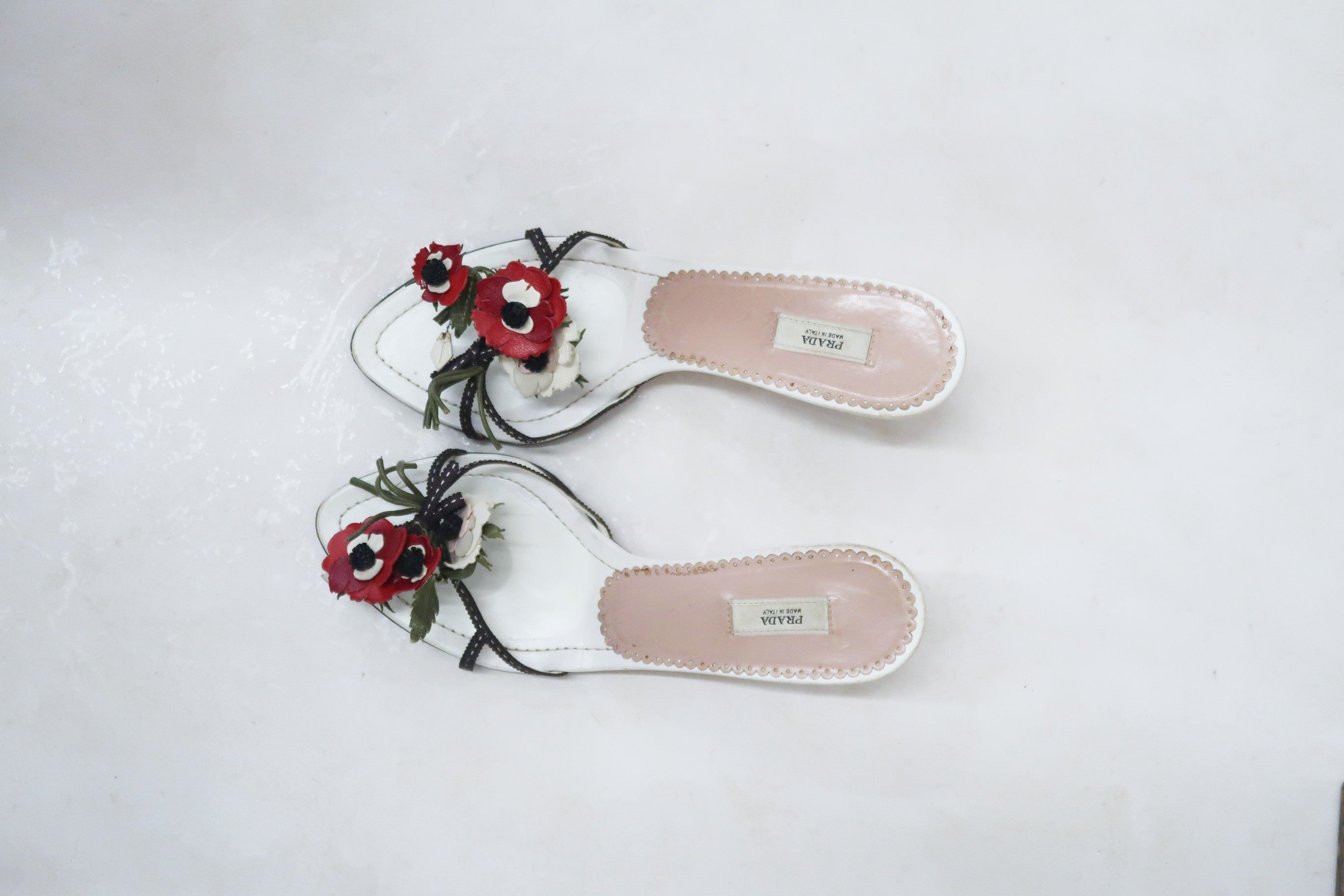 prada vintage white bouquet heels
