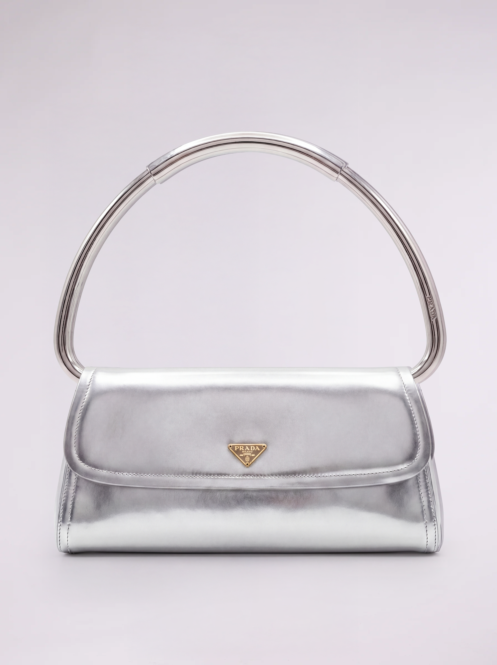 Prada 2000s Silver Vernice Swing Bag