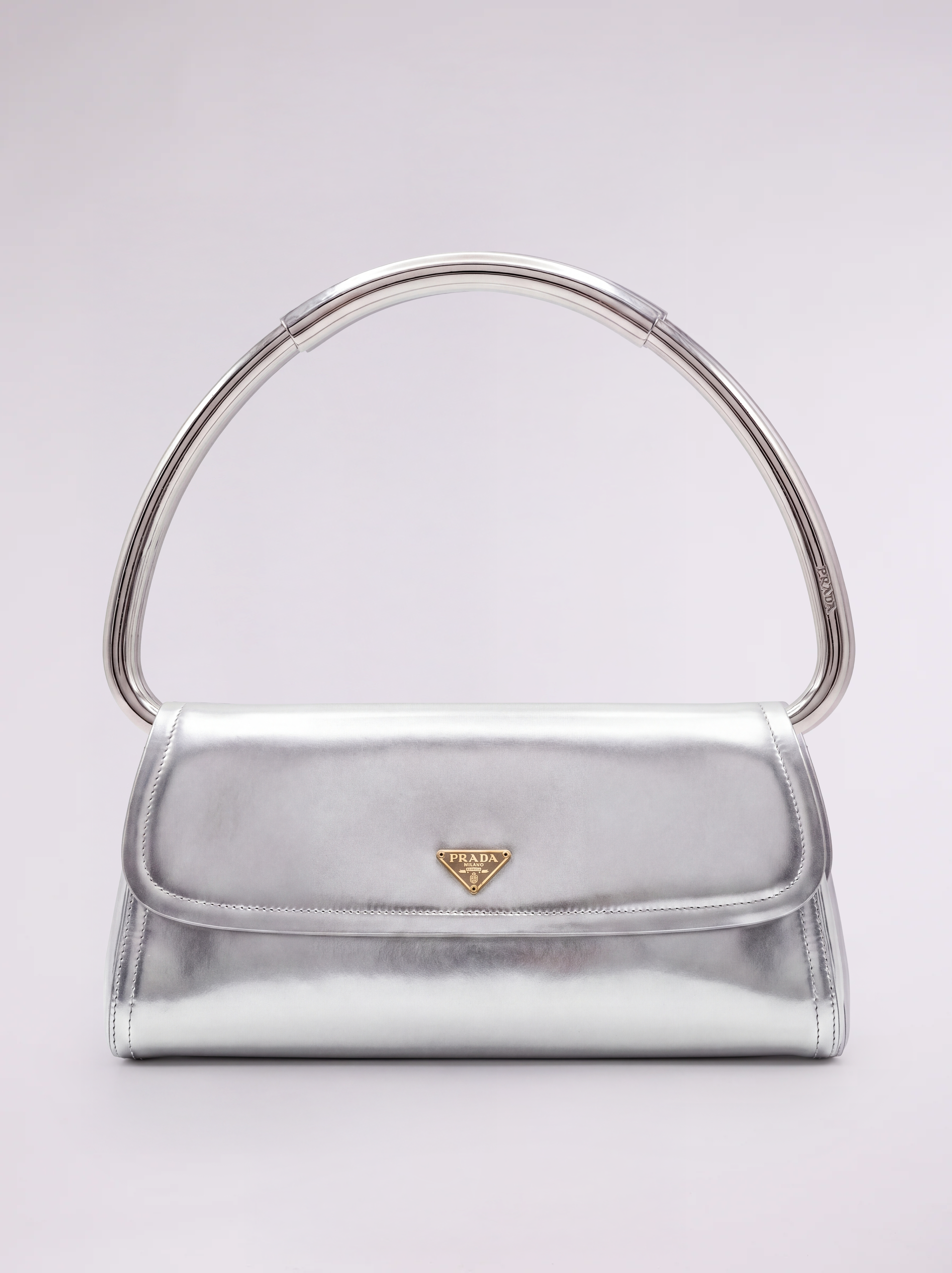 Prada 2000s Silver Vernice Swing Bag